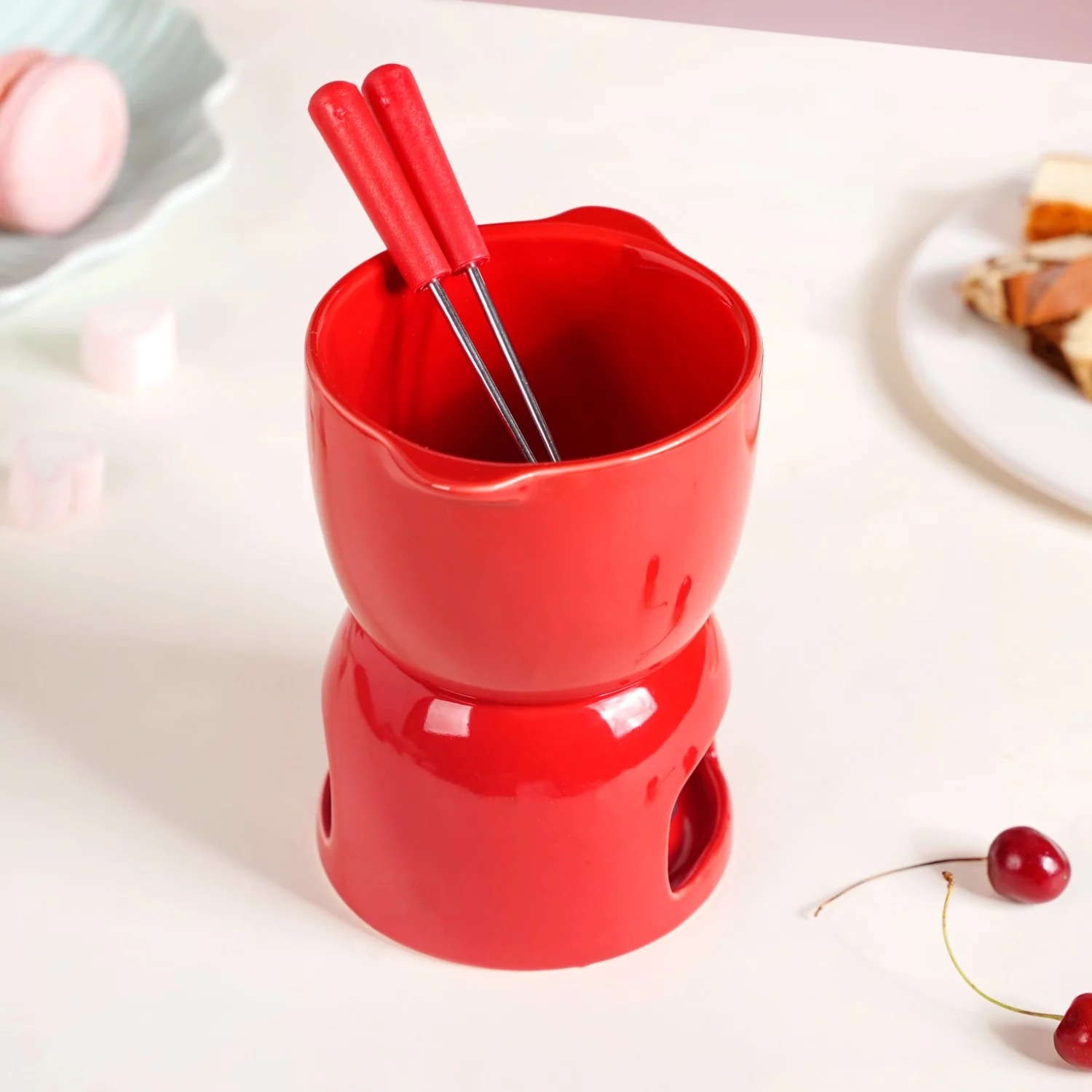 Red Mini Fondue Set With 2 Dipping Forks - Image 10