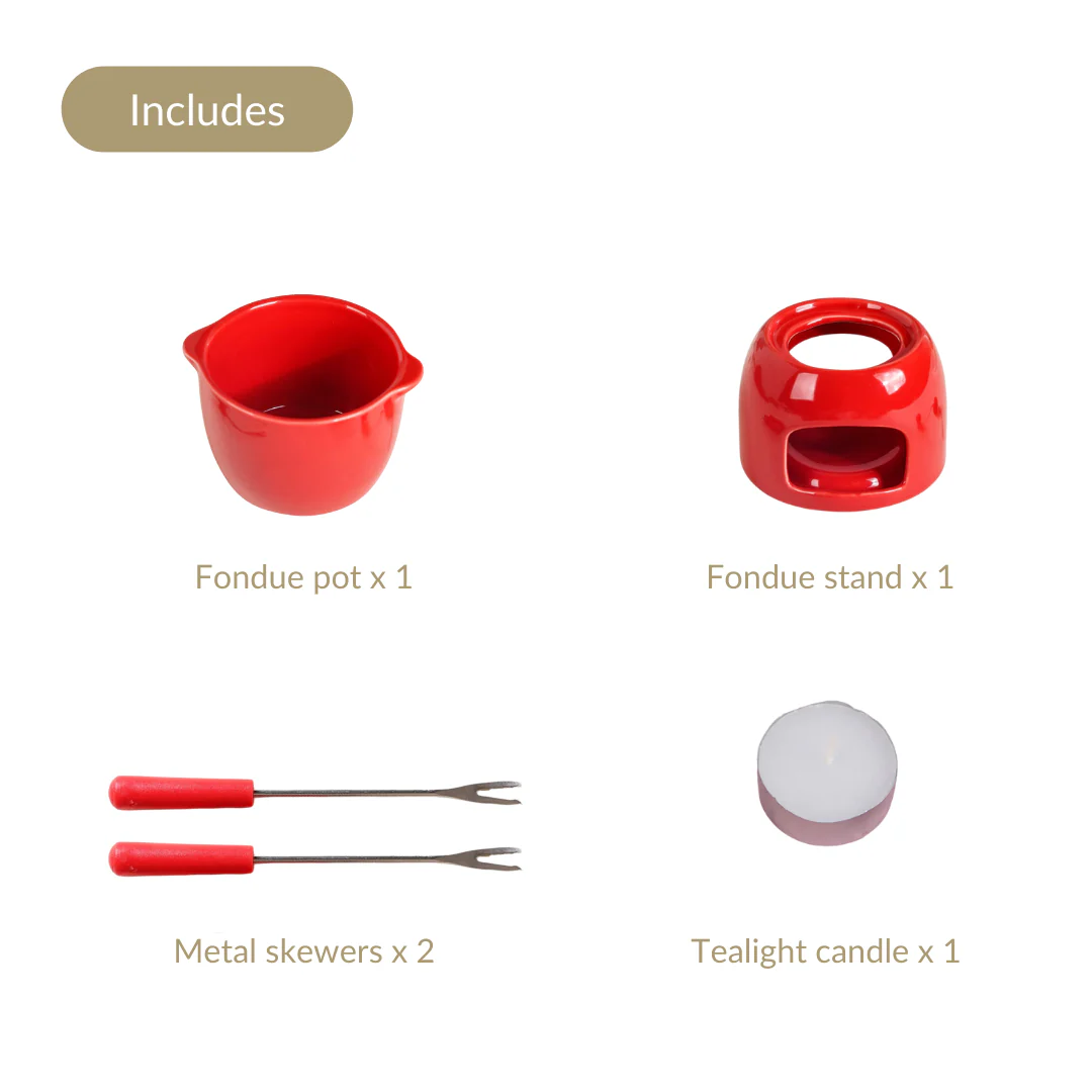 Red Mini Fondue Set With 2 Dipping Forks - Image 6