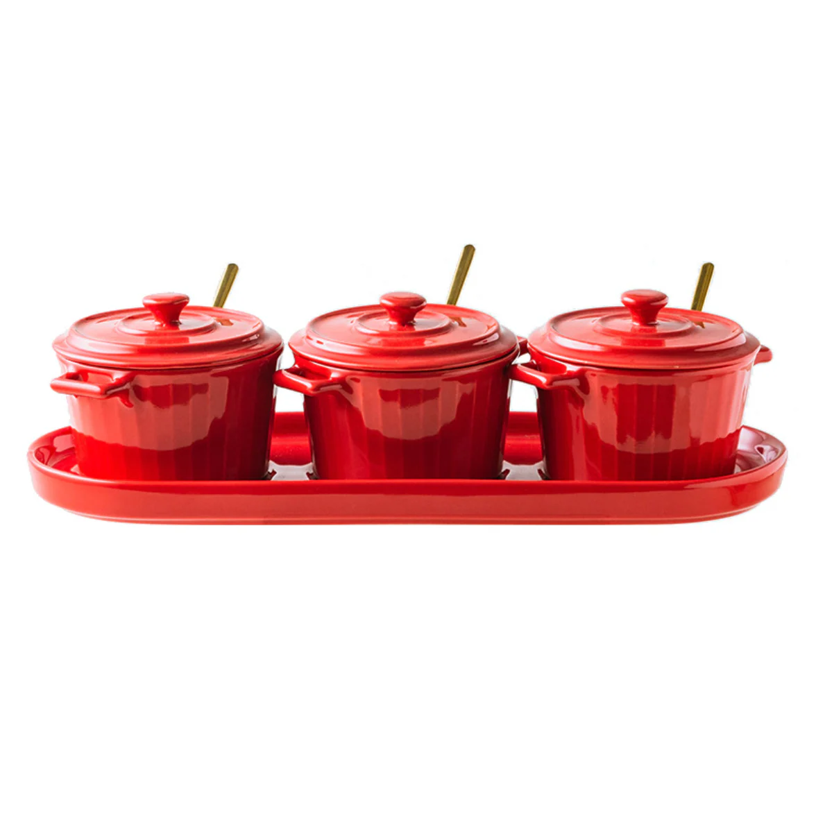Red Spice Jar Set With Tray - Image 6