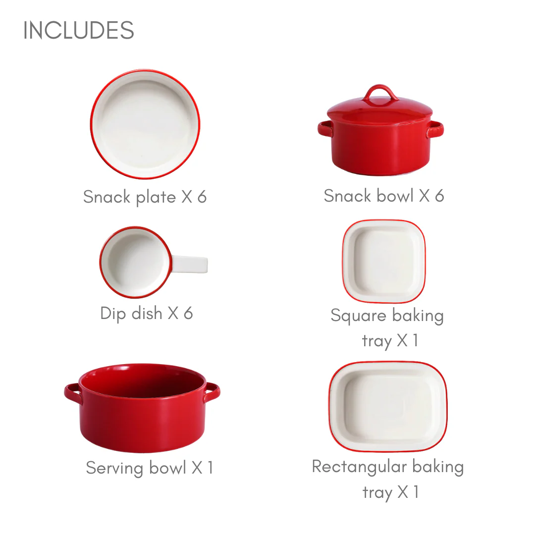 Red Toujours 21 Piece Pasta Snack Set For 6 - Image 19