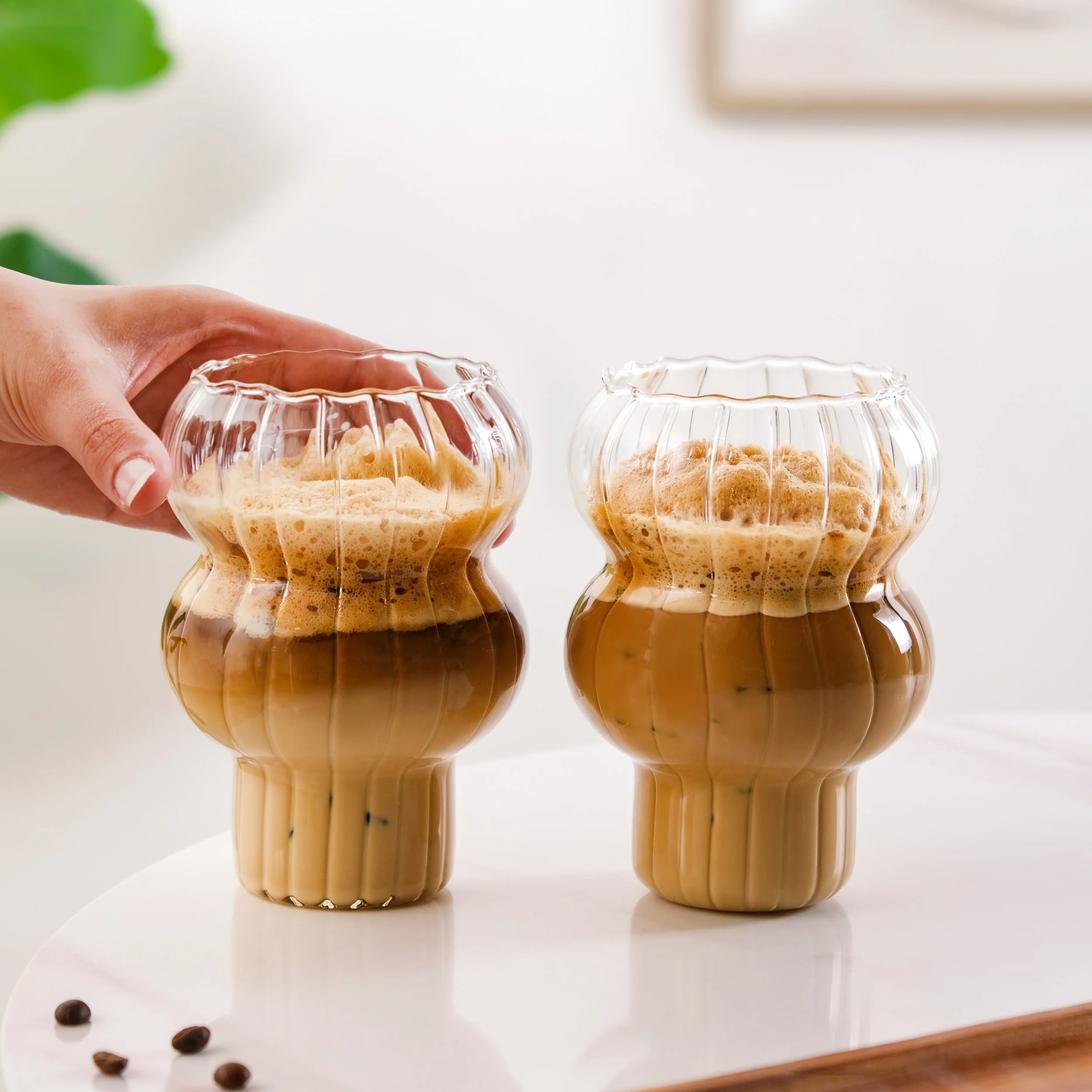 Reeded Latte Glass Cup Set Of 2 600ml - Image 2