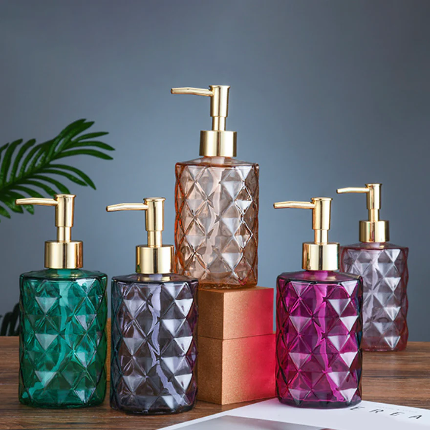 Regal Pink Textured Glass Dispenser With Nozzle - Image 10