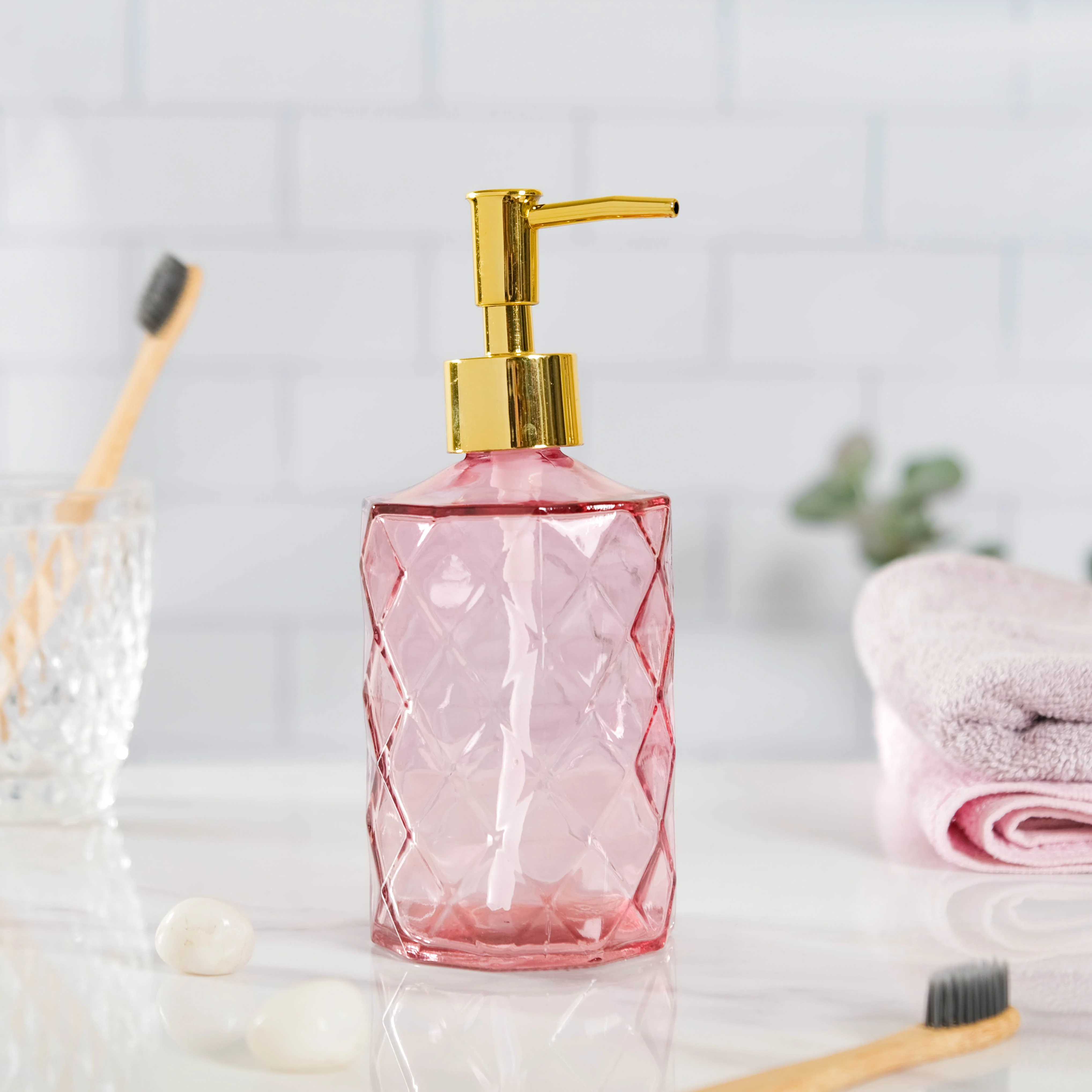 Regal Pink Textured Glass Dispenser With Nozzle - Image 7