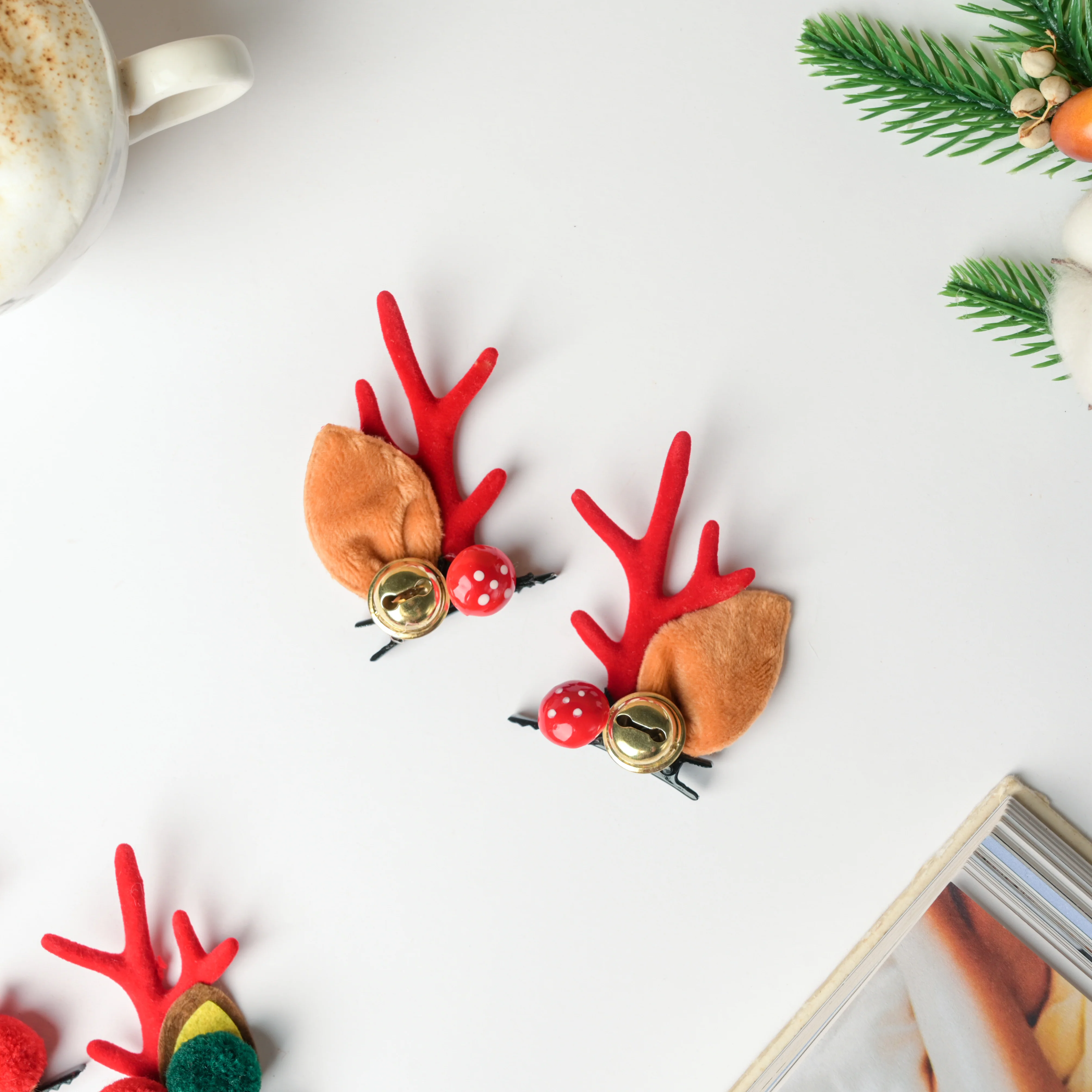 Reindeer Christmas Bell Hairclip Set of 2