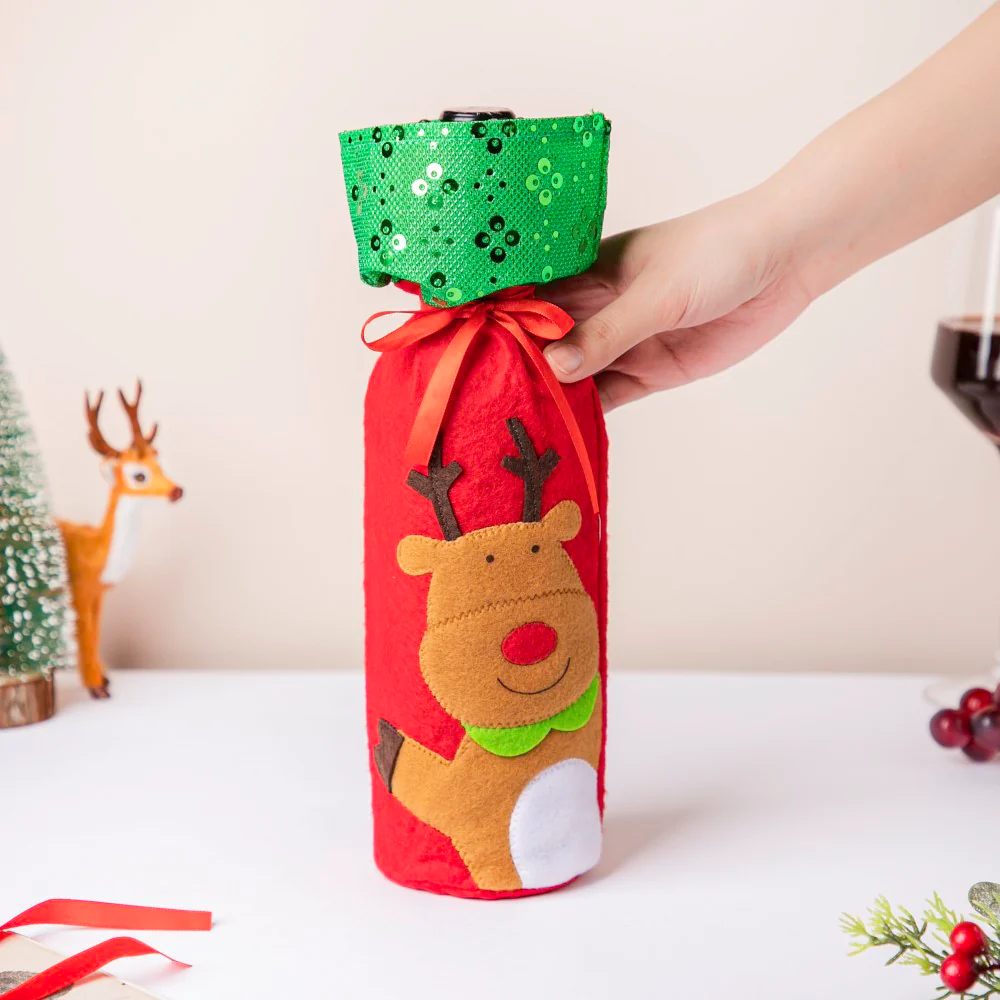 Reindeer Christmas Gift Bag For Wine Red 12 Inch - Image 2