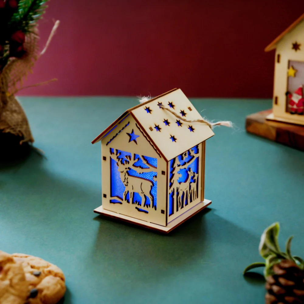 Reindeer Wooden House DIY LED Christmas Decor Hanging - Image 2