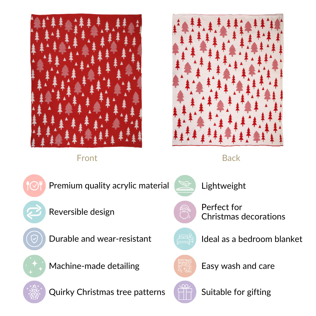 Reversible Red Tree Throw Blanket - Image 4