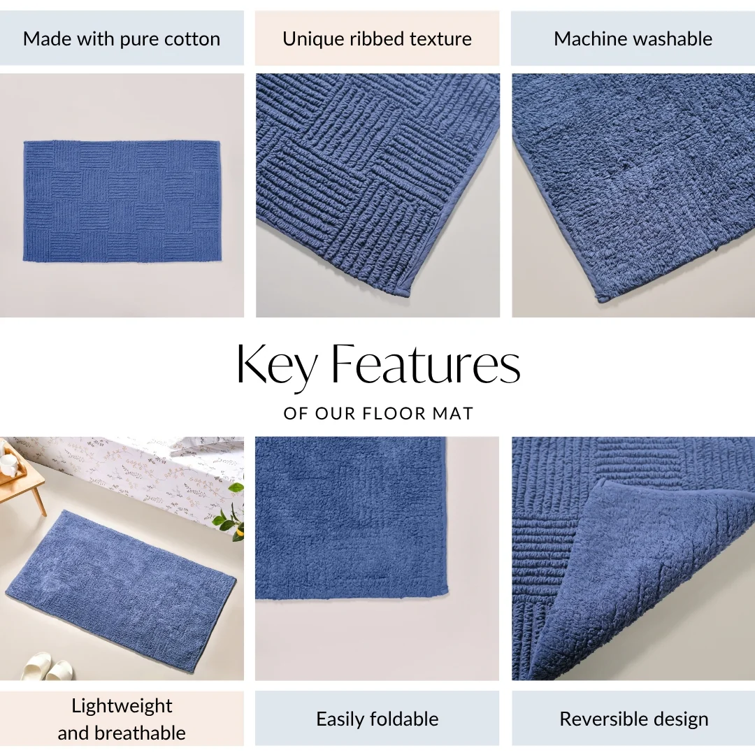 Reversible Tufted Cotton Floor Mat Navy Blue 84x50cm - Image 4