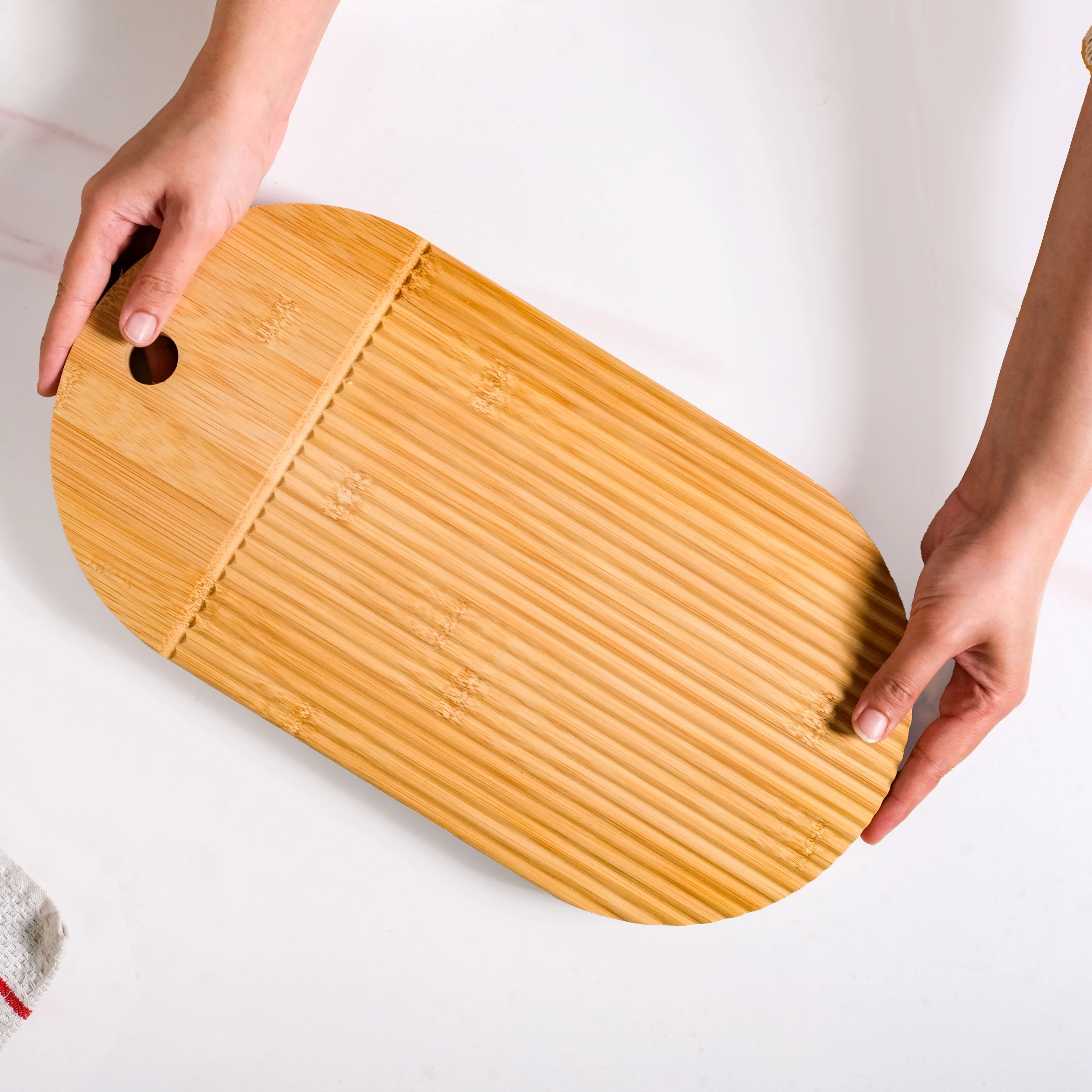 Ribbed Capsule Bamboo Zen Garden Serving Platter 15 Inch - Image 2