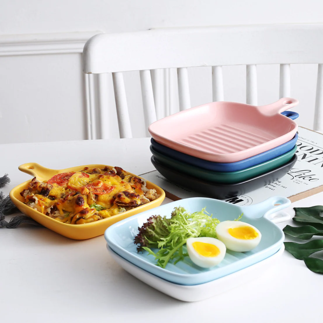 Ribbed Ceramic Baking Plate With Handle White 250 ml - Image 4