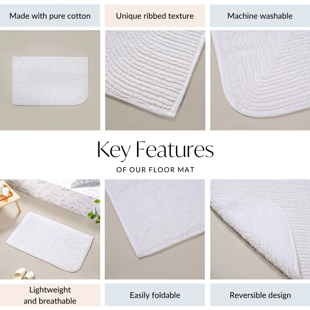 Ribbed Cotton Reversible Floor Mat White 82x50cm - Image 4