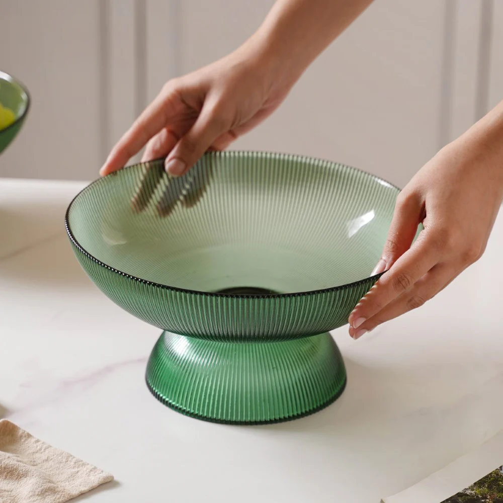 Ribbed Emerald Fruit Bowl Large - Image 2