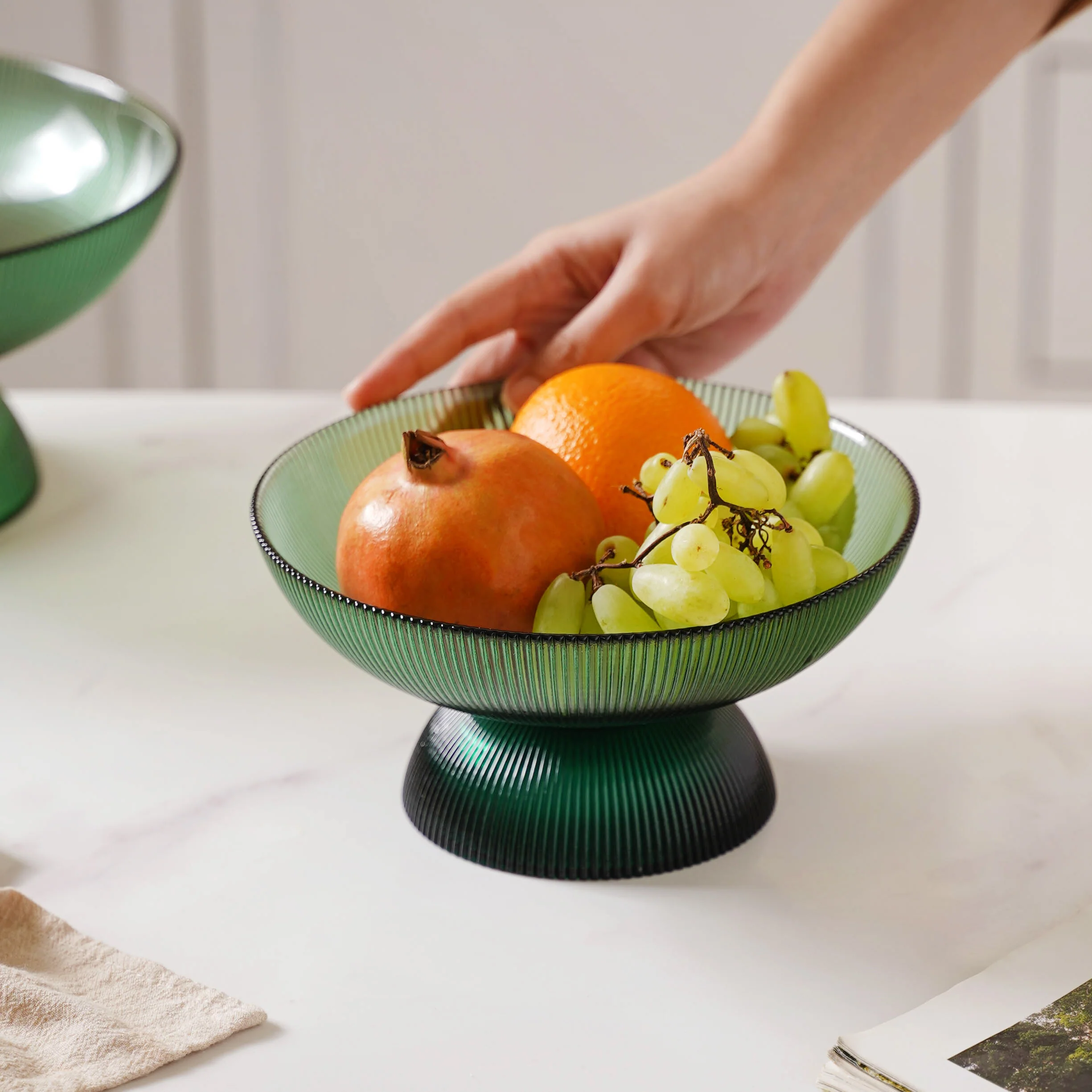 Ribbed Emerald Fruit Bowl Small - Image 2