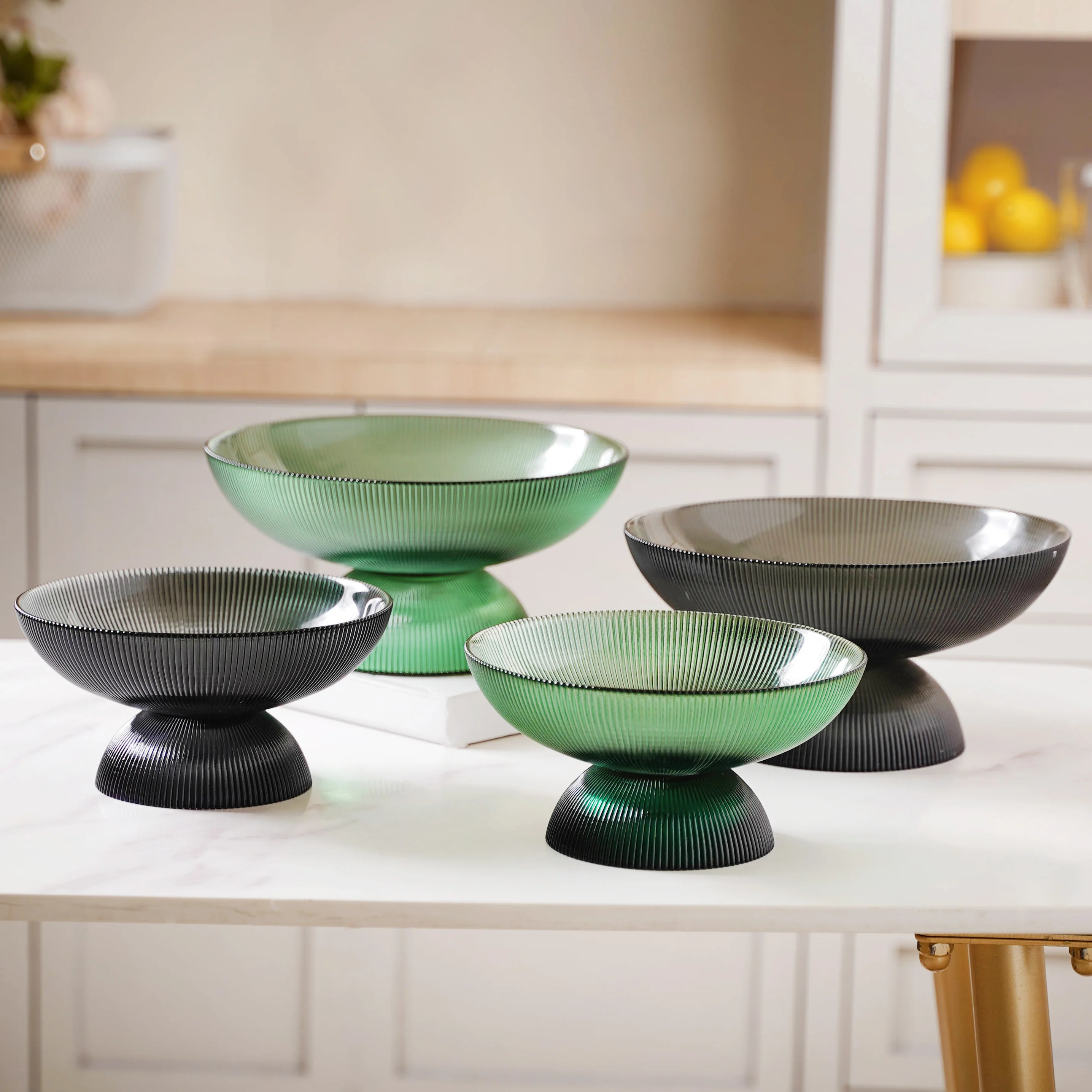 Ribbed Emerald Fruit Bowl Small - Image 6