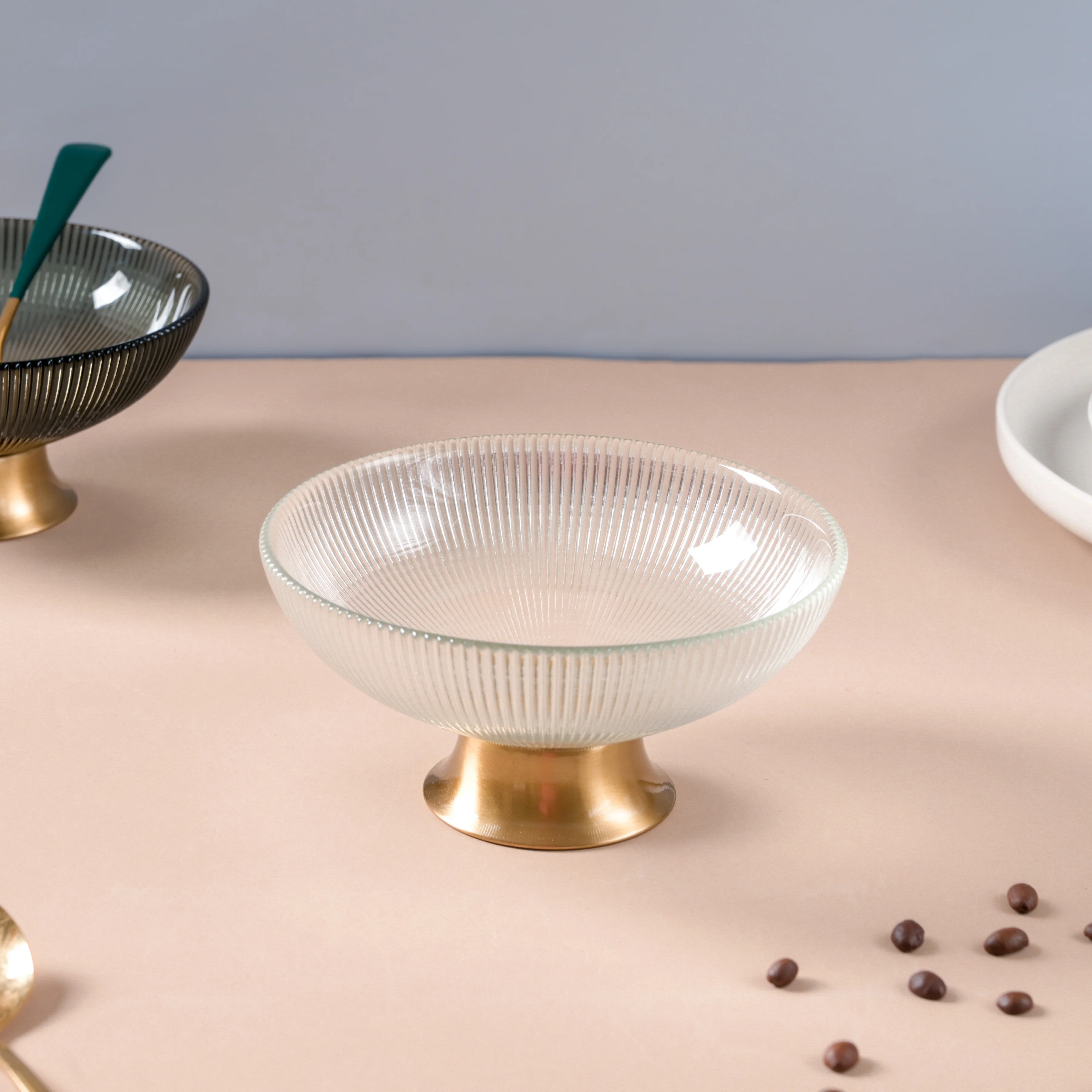 Ribbed Glass Decorative Bowl