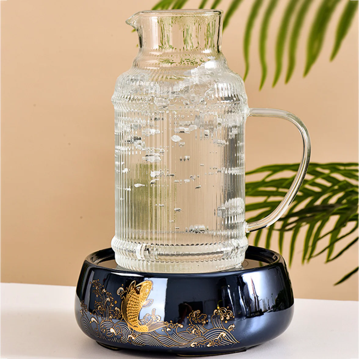Modern Ribbed Glass Jug and Cup Set - Image 13