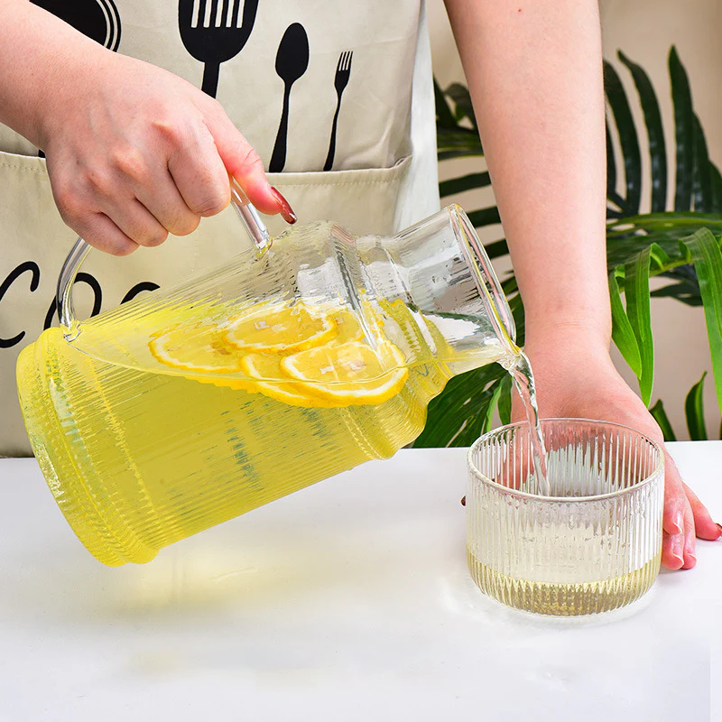 Modern Ribbed Glass Jug and Cup Set - Image 5