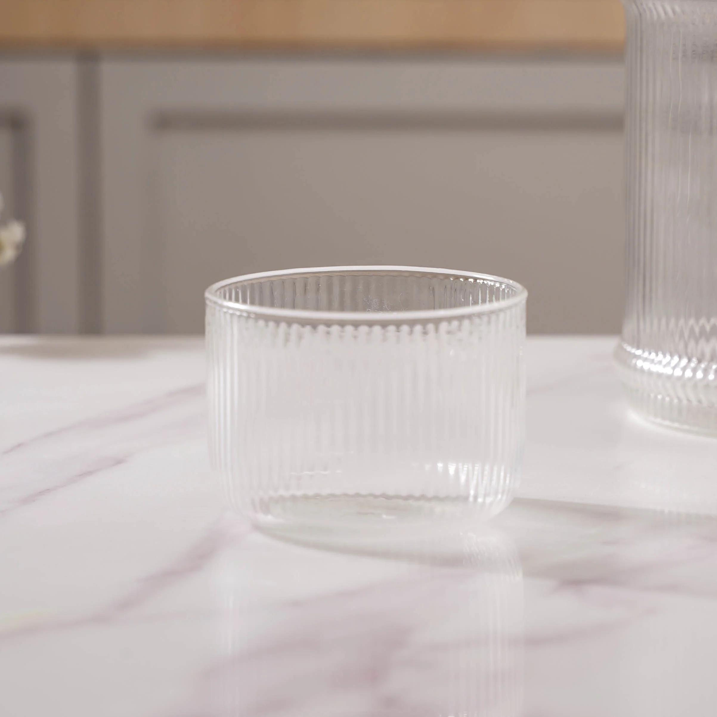 Modern Ribbed Glass Jug and Cup Set - Image 8