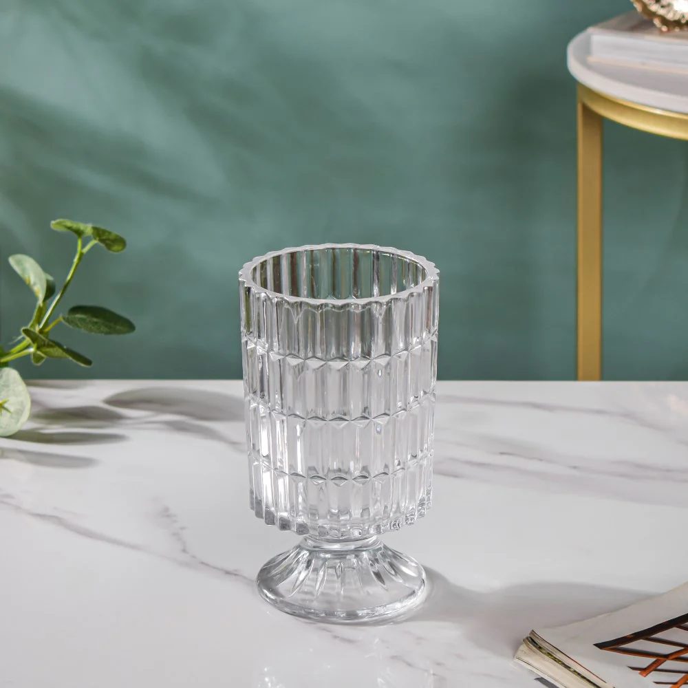 Ribbed Glass Pedestal Vase 7 Inch - Image 4