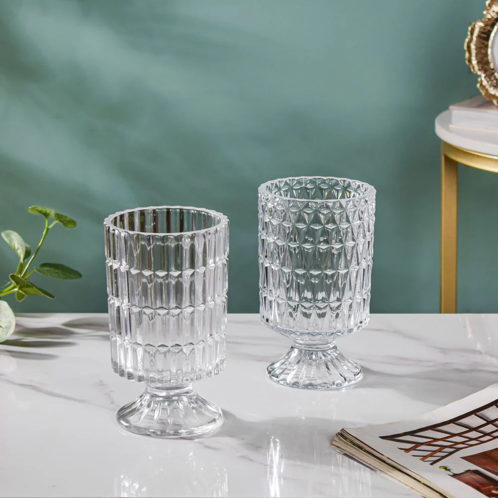 Ribbed Glass Pedestal Vase 7 Inch - Image 5