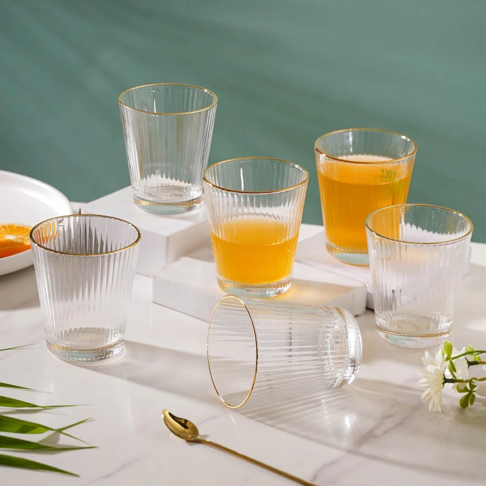 Ribbed Gold Rim Short Tumbler Set Of 6 250 ml - Image 12
