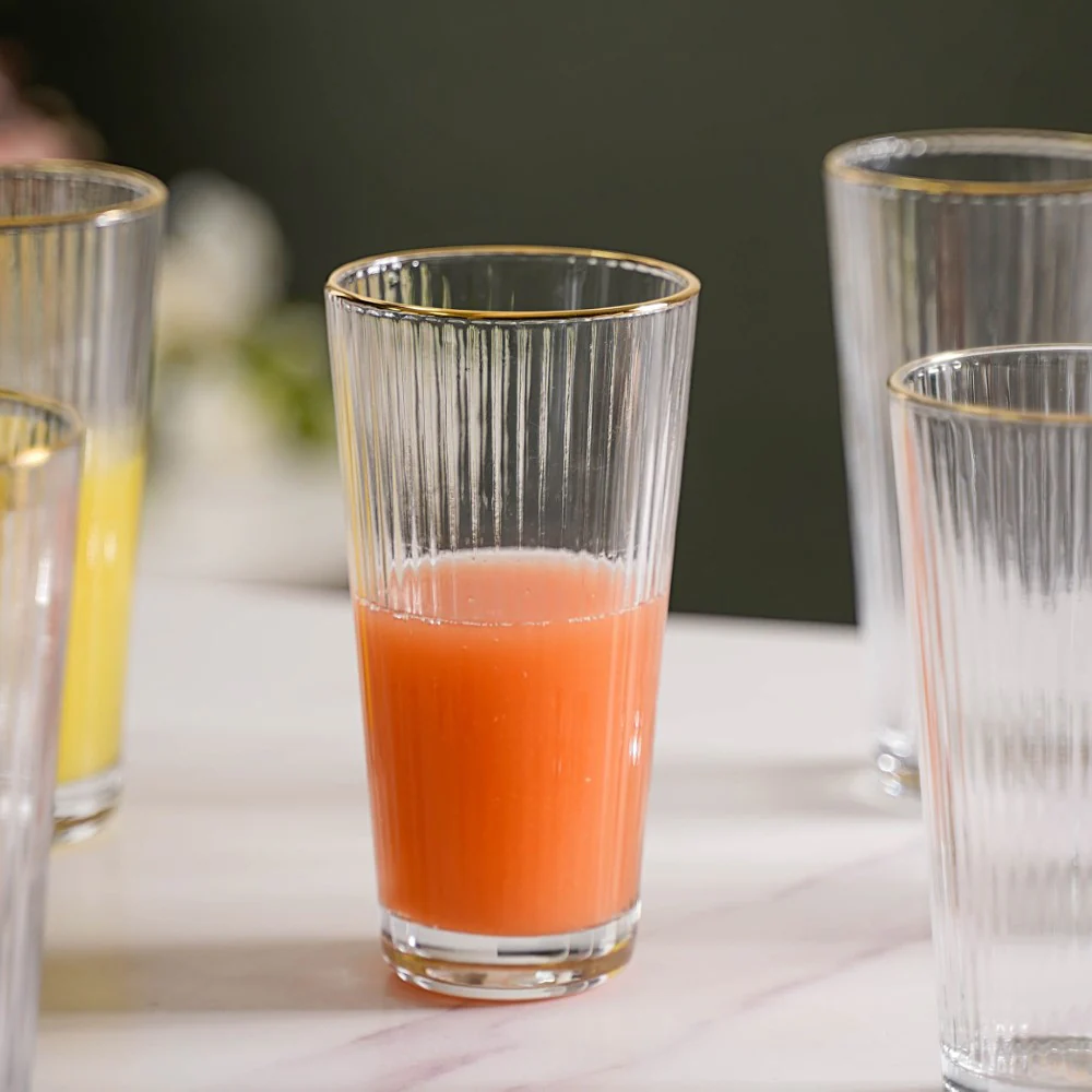 Ribbed Gold Rim Tall Tumbler Set Of 6 350 ml - Image 4