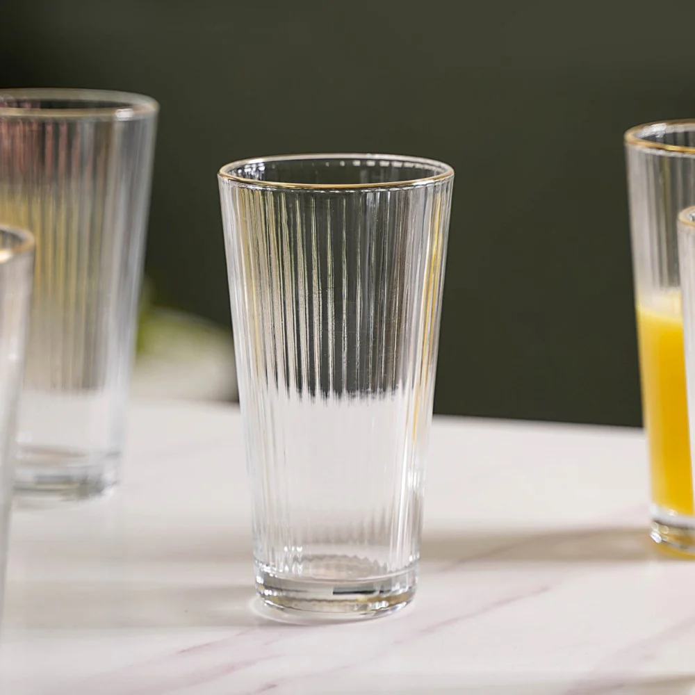 Ribbed Gold Rim Tall Tumbler Set Of 6 350 ml - Image 7