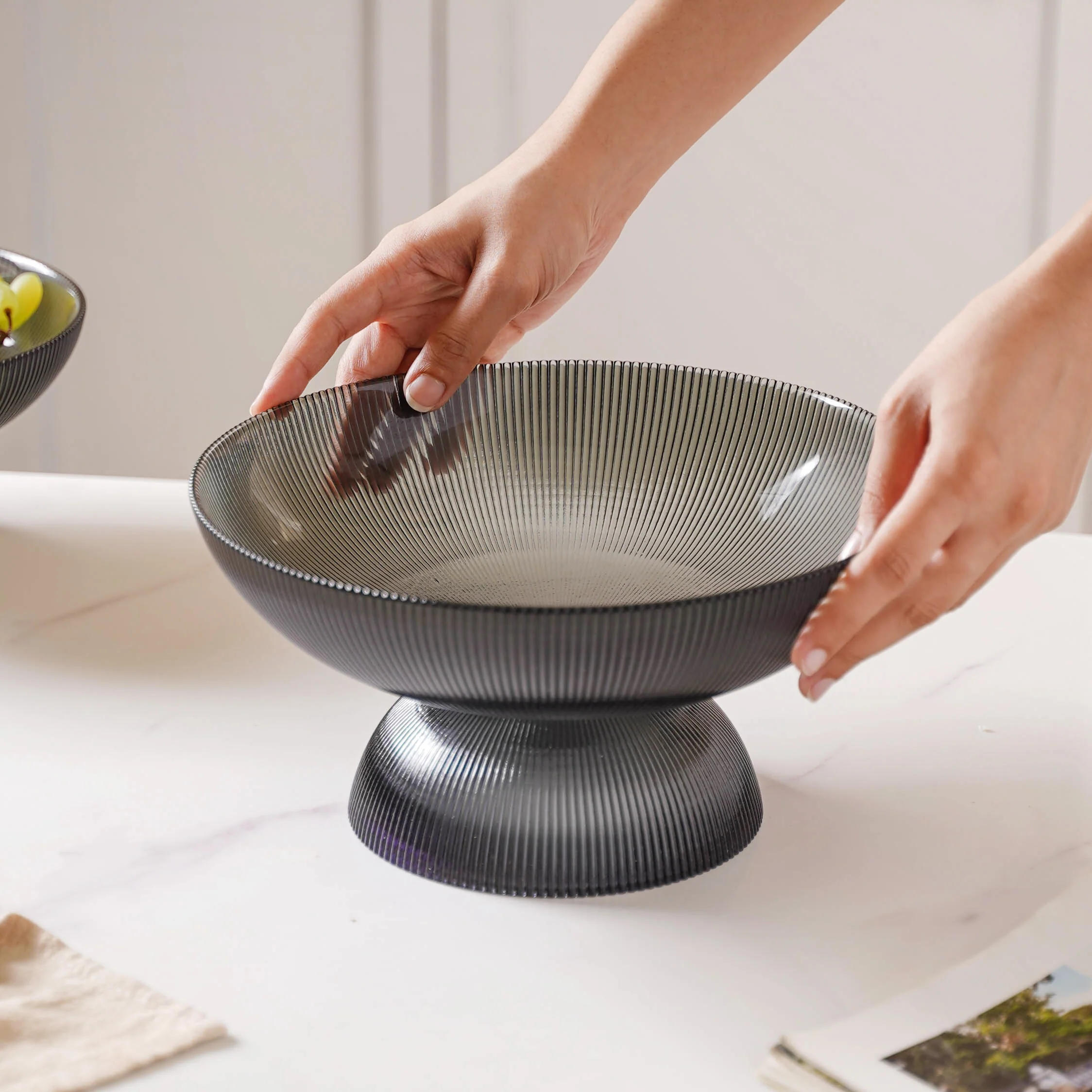 Ribbed Grey Fruit Bowl Large - Image 2