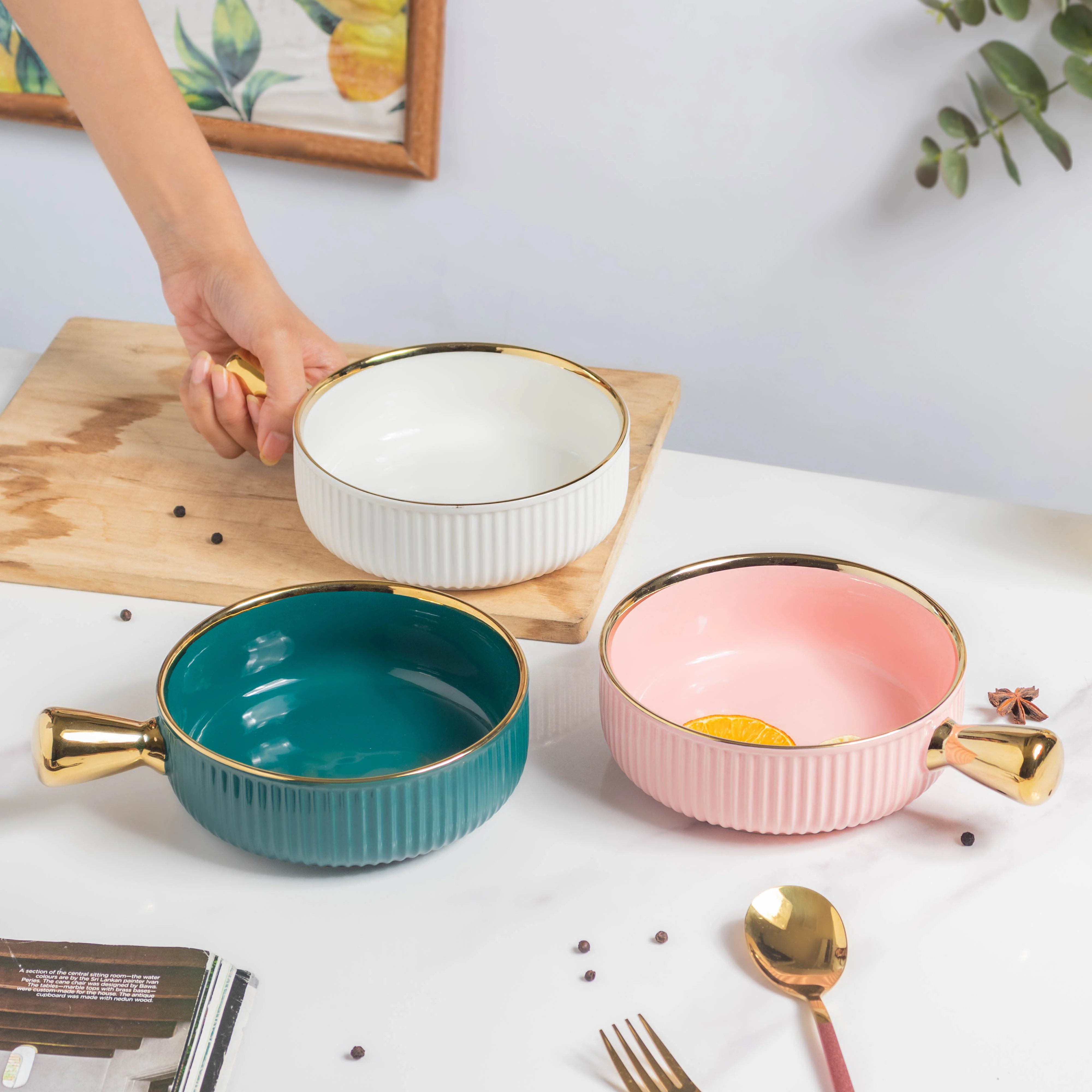 Ribbed Snack Bowl With Handle 500 ml - Image 2