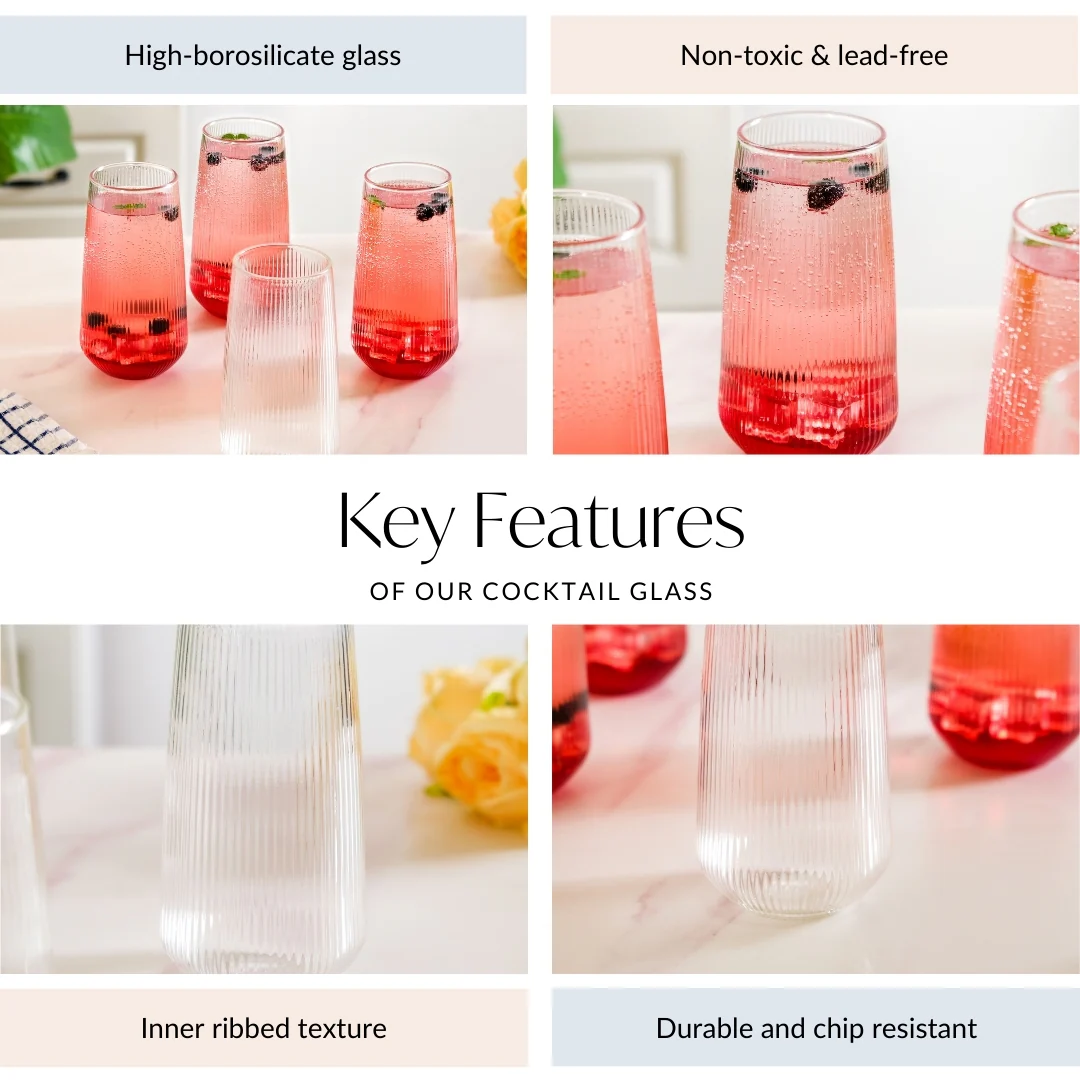 Ribbed Tall Glass Set Of 4 500ml - Image 4