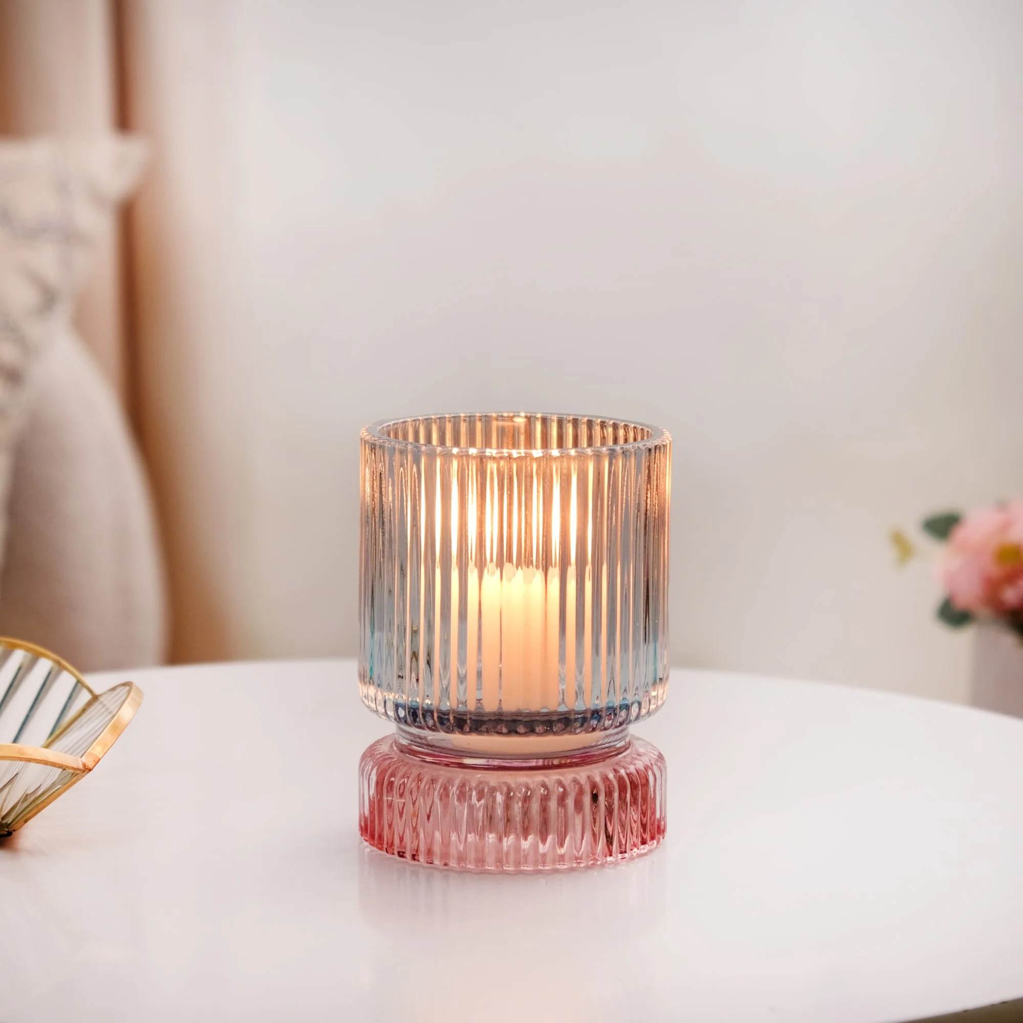 Ribbed Texture Glass Tealight Candle Holder - Image 2