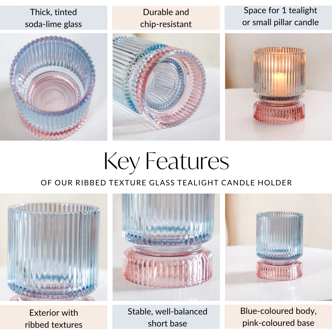 Ribbed Texture Glass Tealight Candle Holder - Image 5