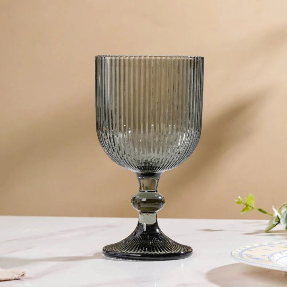 Ribbed Wine Glass Goblet Ash Grey Set Of 6 350ml - Image 6