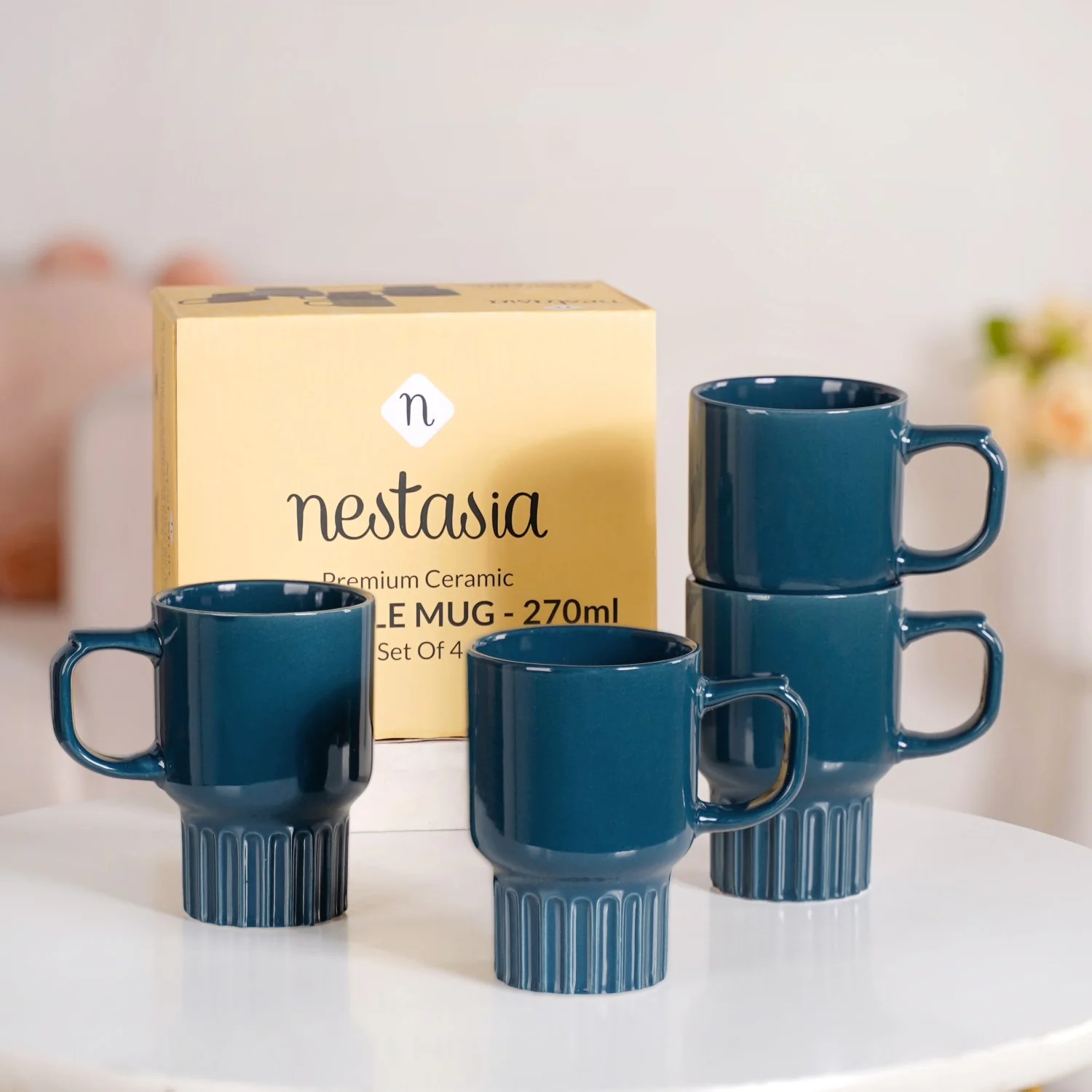 Ribelle Ceramic Stackable Mug Set Of 4 Deep Blue 270ml - Image 3