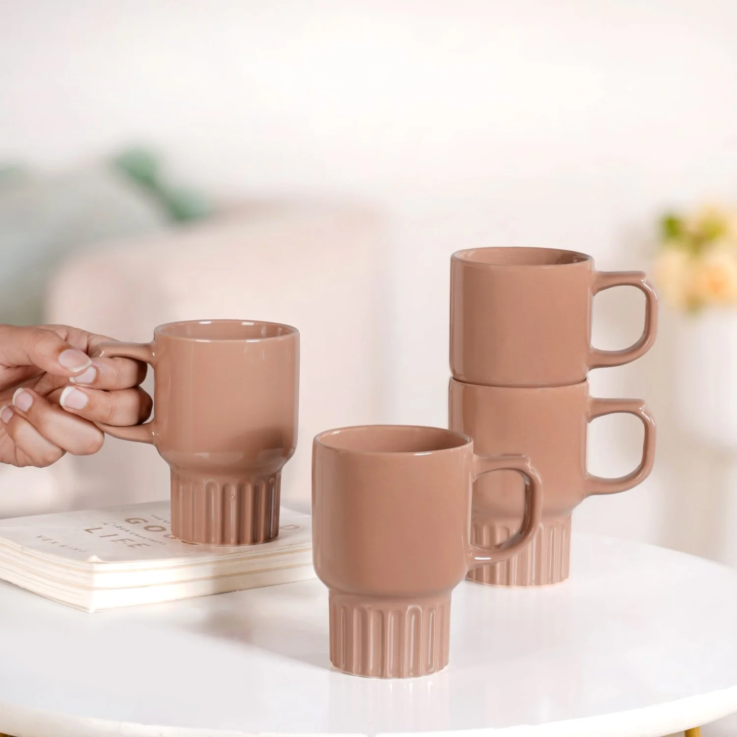 Ribelle Ceramic Stackable Mug Set Of 4 Dusty Pink 270ml - Image 2