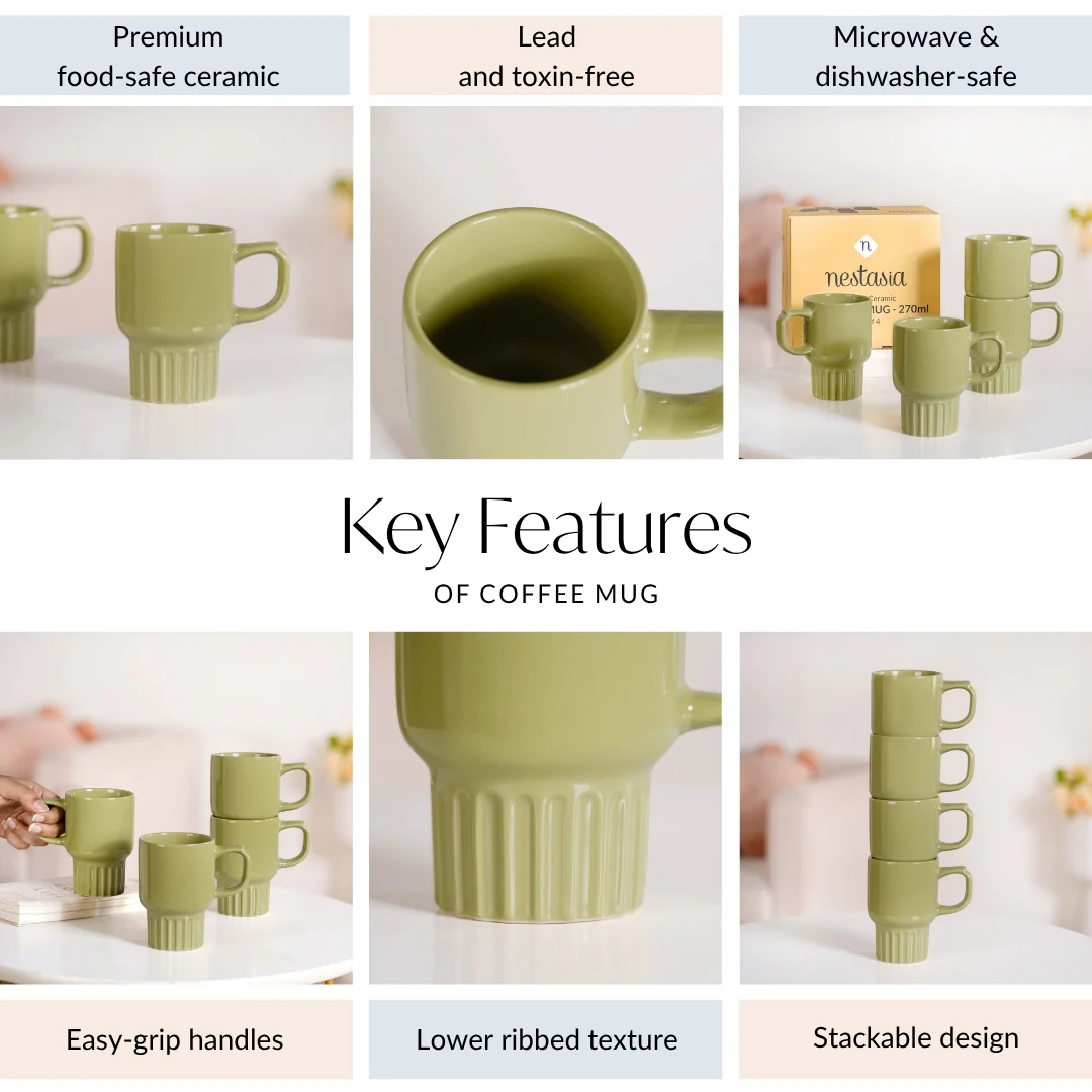 Ribelle Ceramic Stackable Mug Set Of 4 Olive Green 270ml - Image 6
