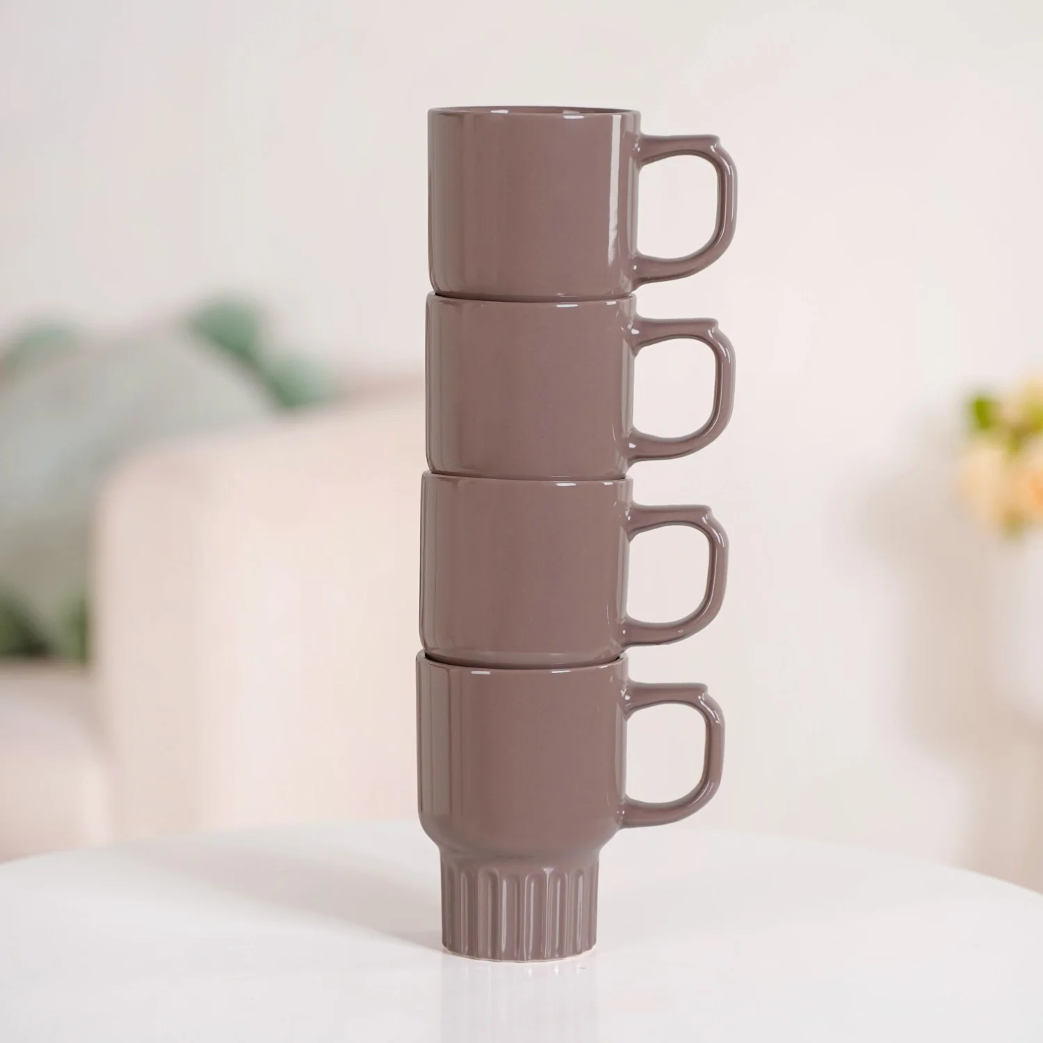 Ribelle Ceramic Stackable Mug Set Of 4 Taupe 270ml - Image 2