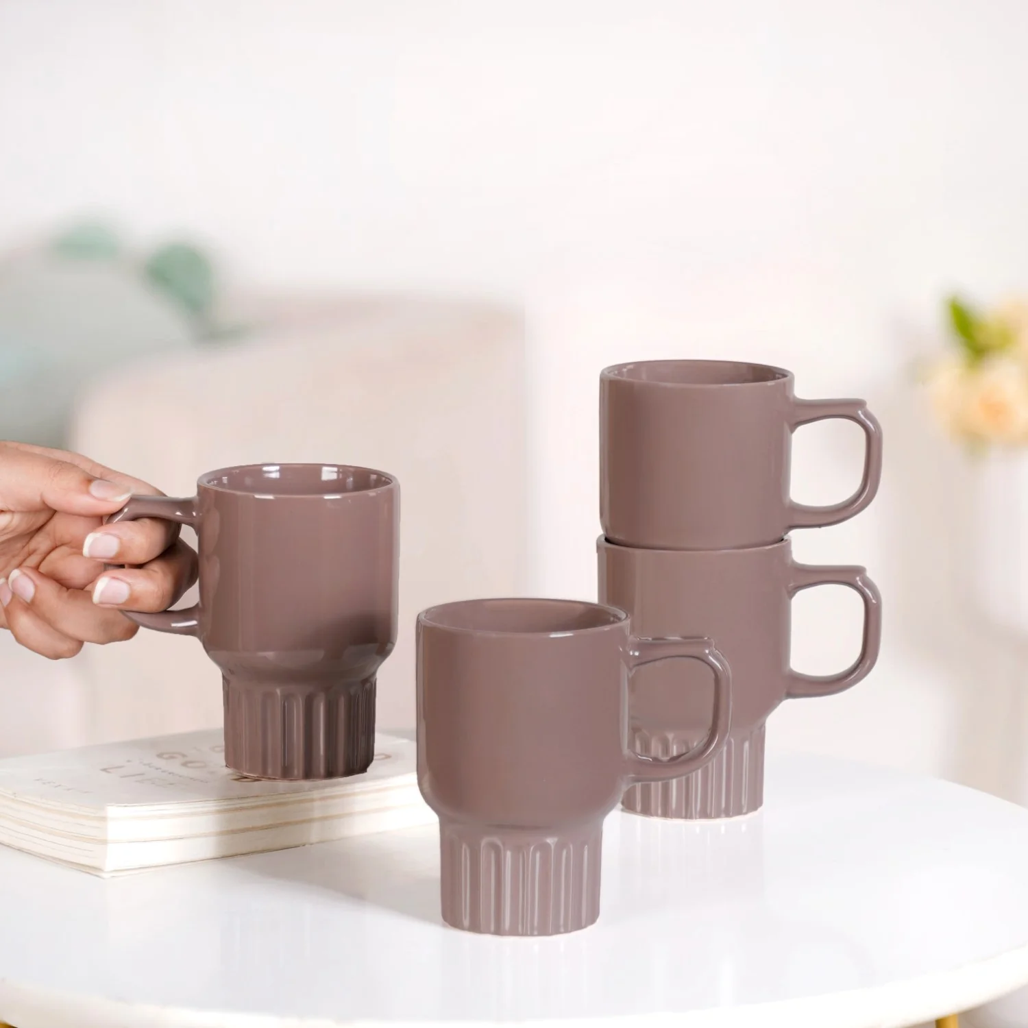 Ribelle Ceramic Stackable Mug Set Of 4 Taupe 270ml - Image 4