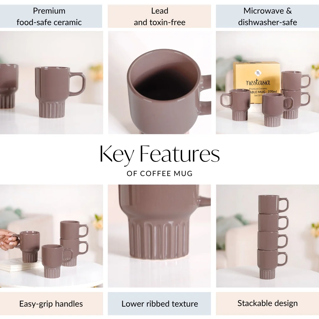 Ribelle Ceramic Stackable Mug Set Of 4 Taupe 270ml - Image 6