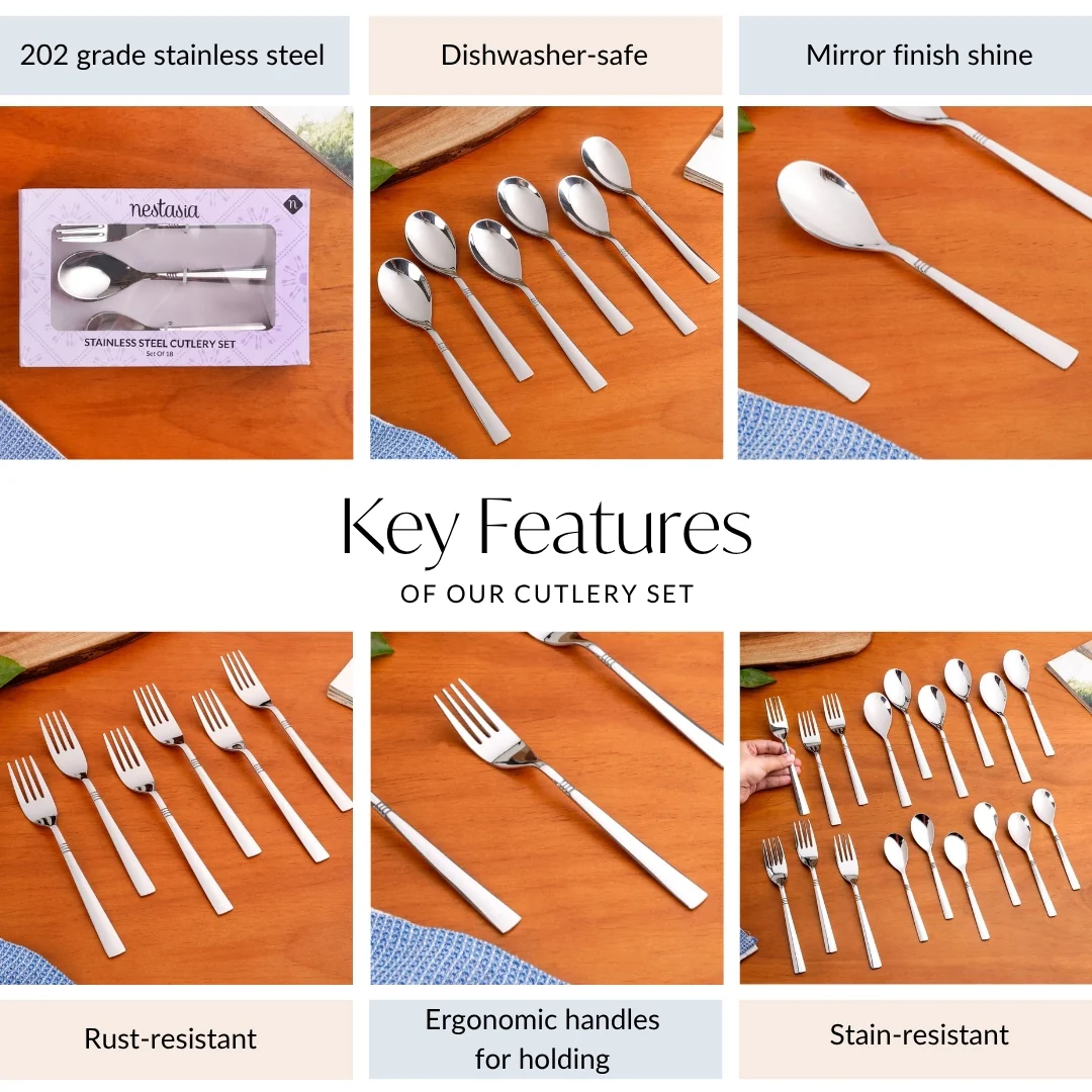 Ring Cut Stainless Steel Flatware Set Of 18 - Image 5