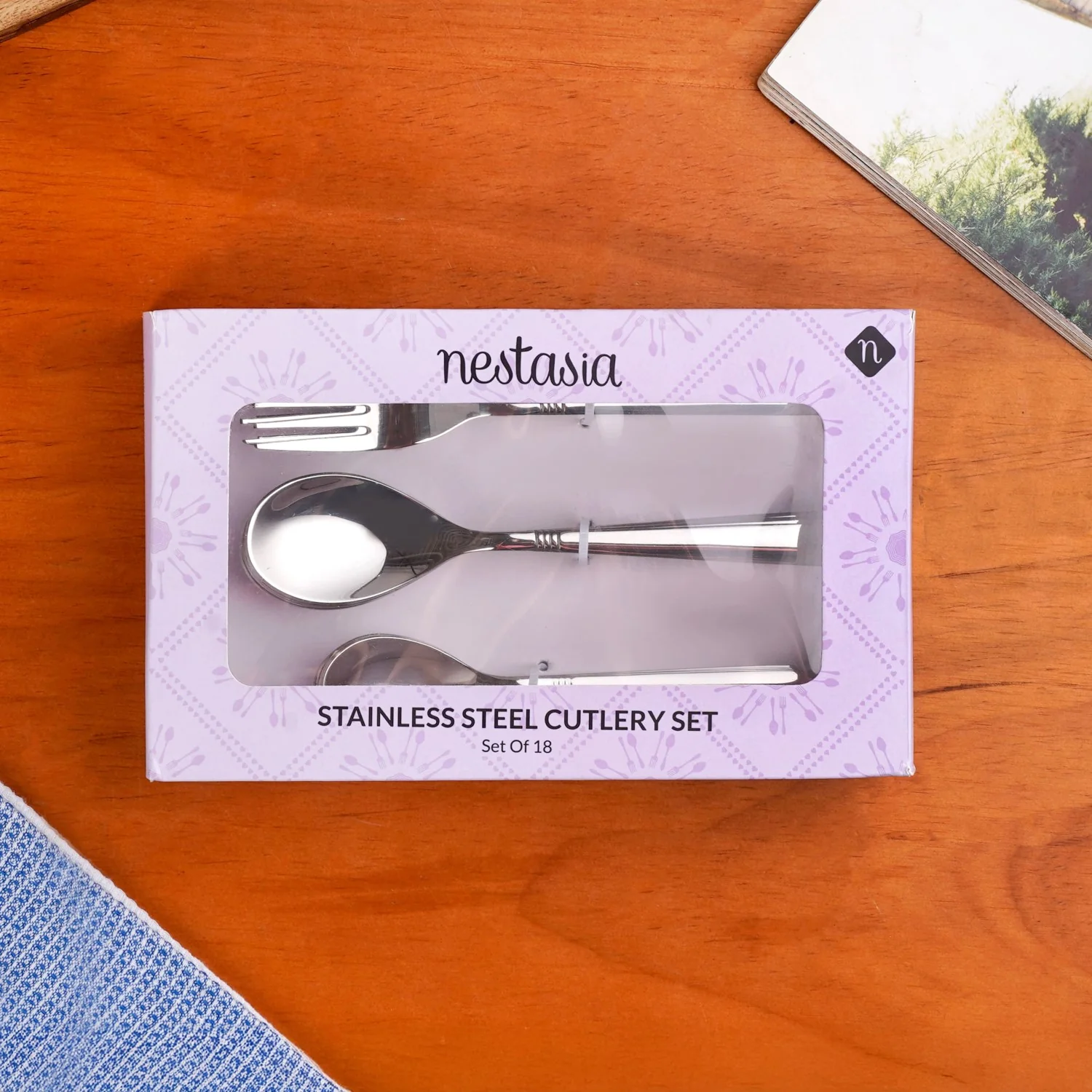 Ring Cut Stainless Steel Flatware Set Of 18 - Image 9