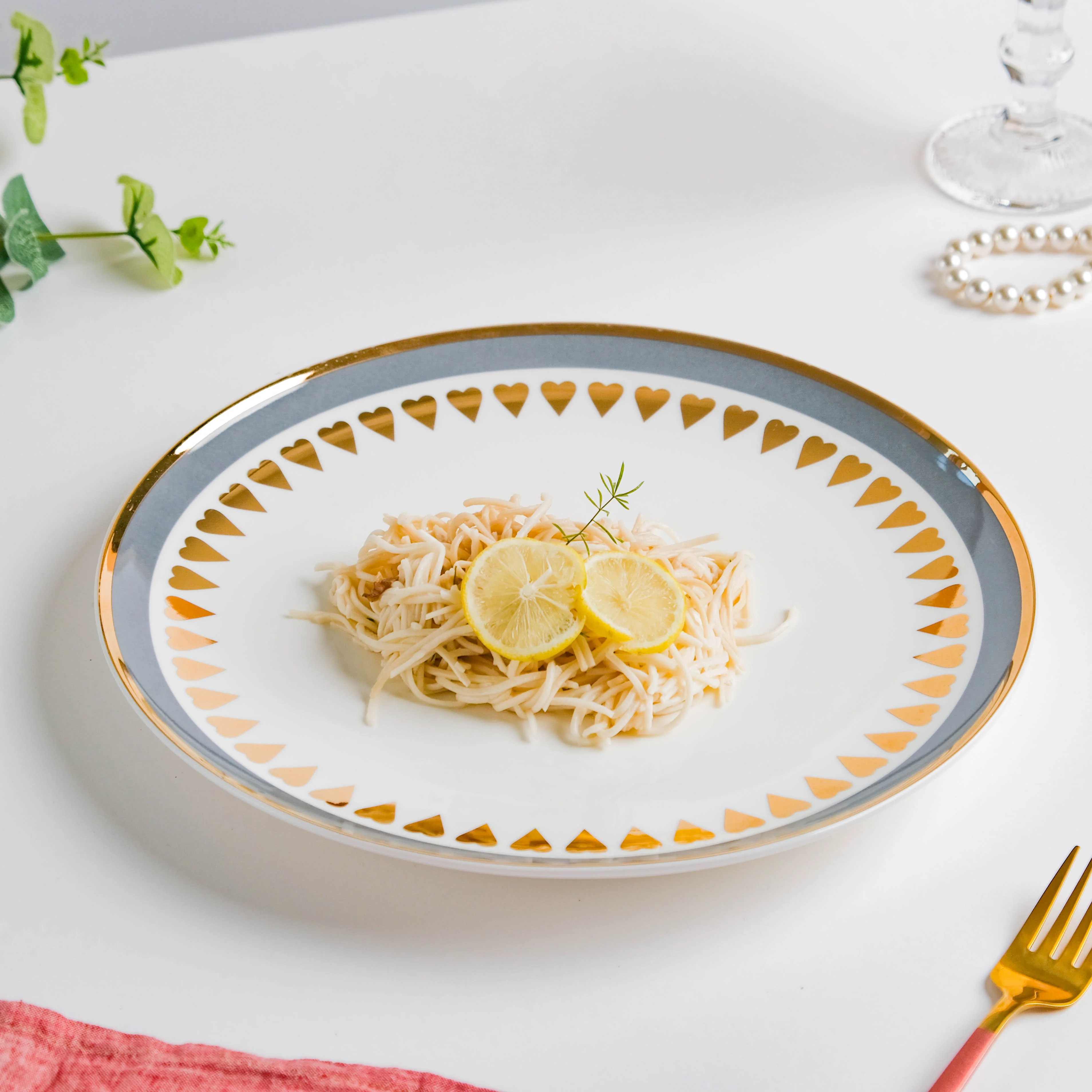 Ring Of Hearts Grey Gold Dinner Plate 11 inch - Image 6