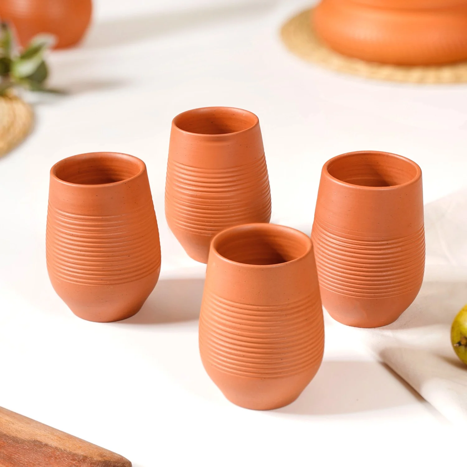 Ring Textured Terracotta Tumblers Set Of 4 400ml - Image 4
