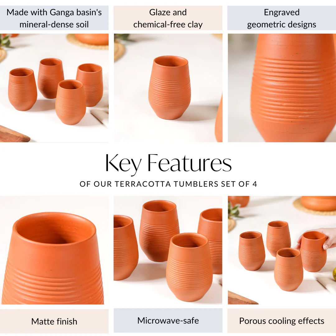Ring Textured Terracotta Tumblers Set Of 4 400ml - Image 7