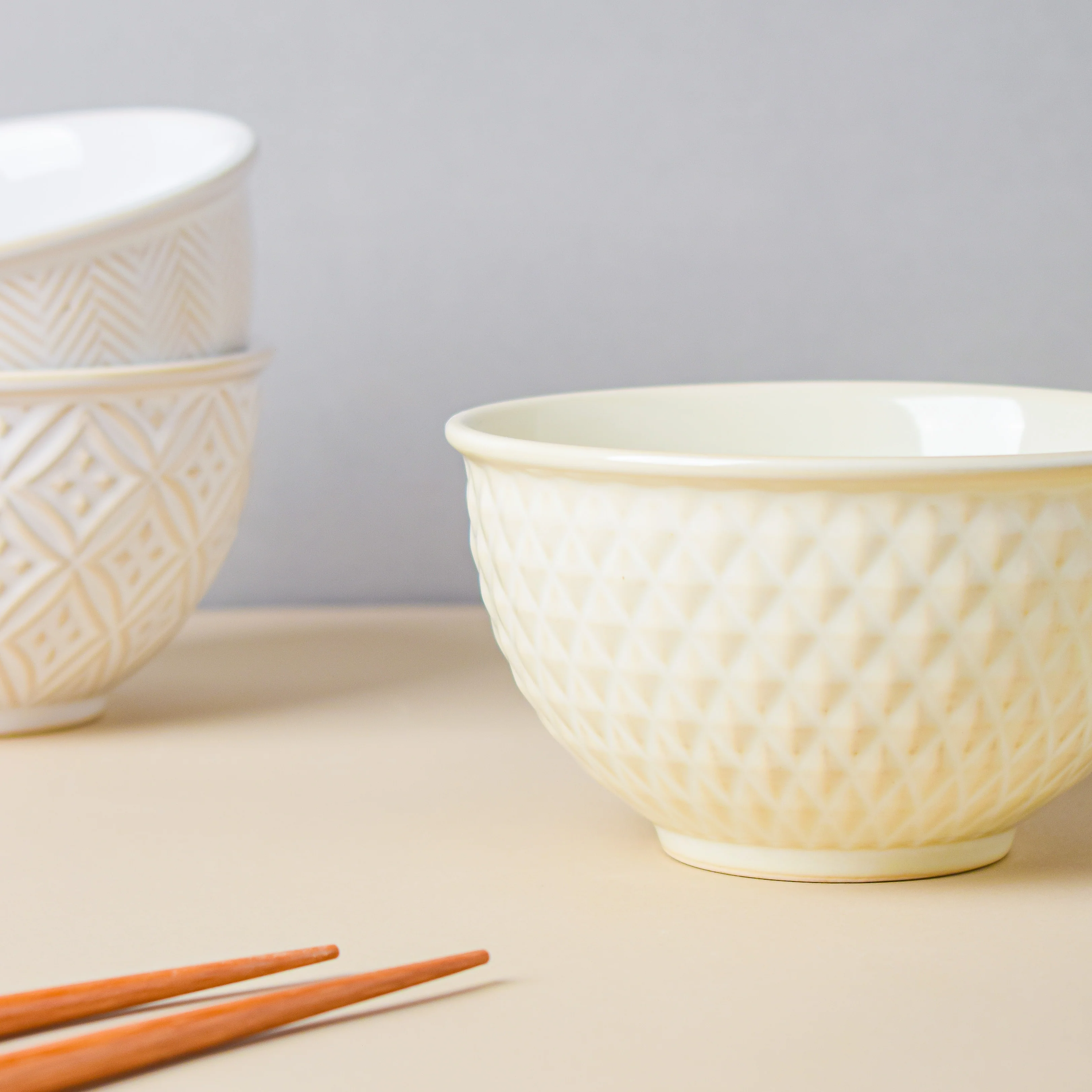 Riona Diamond Ceramic Bowl For Dessert Off White 300 ml - Image 4