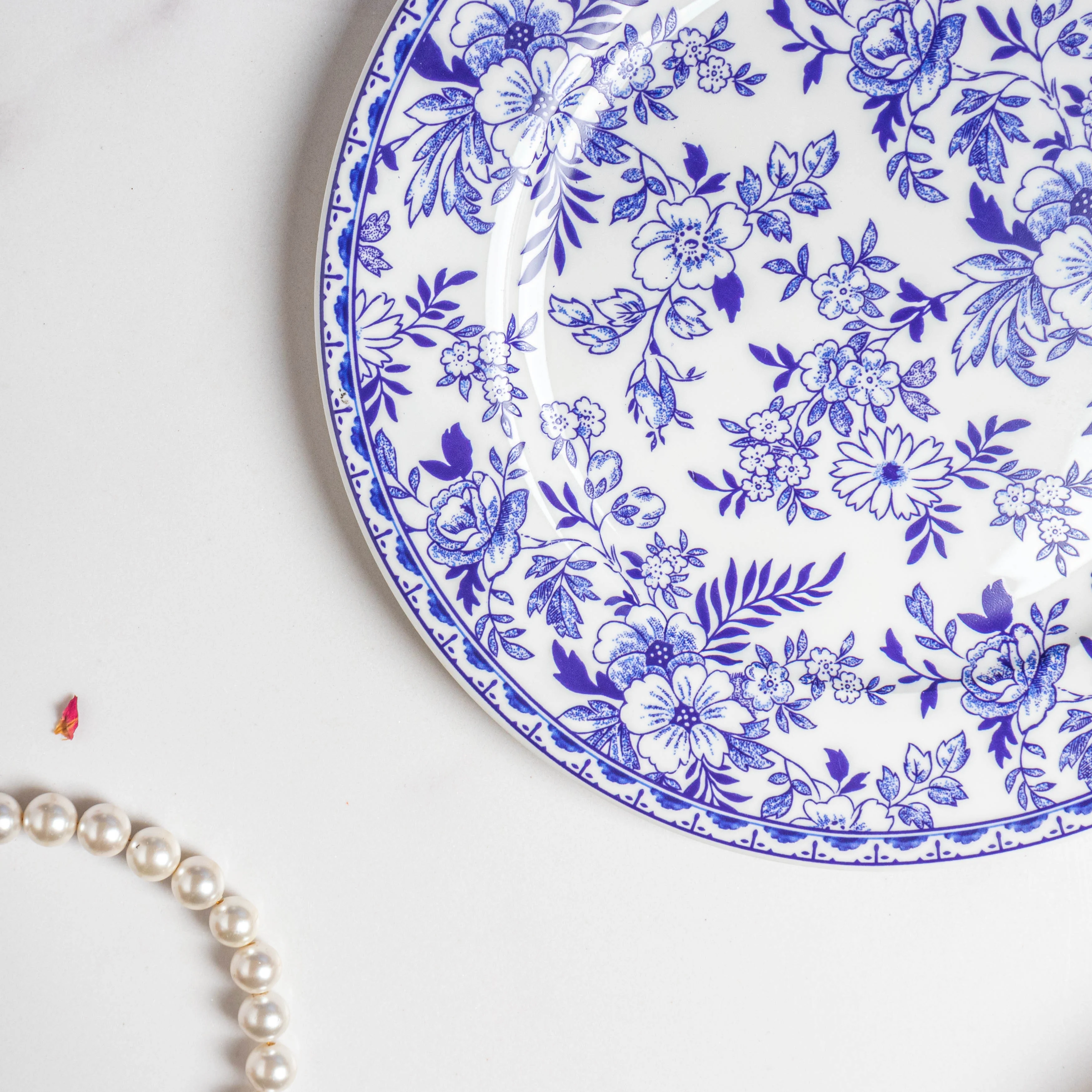 Riona Floral Snack Plate White And Blue 8 Inch - Image 4