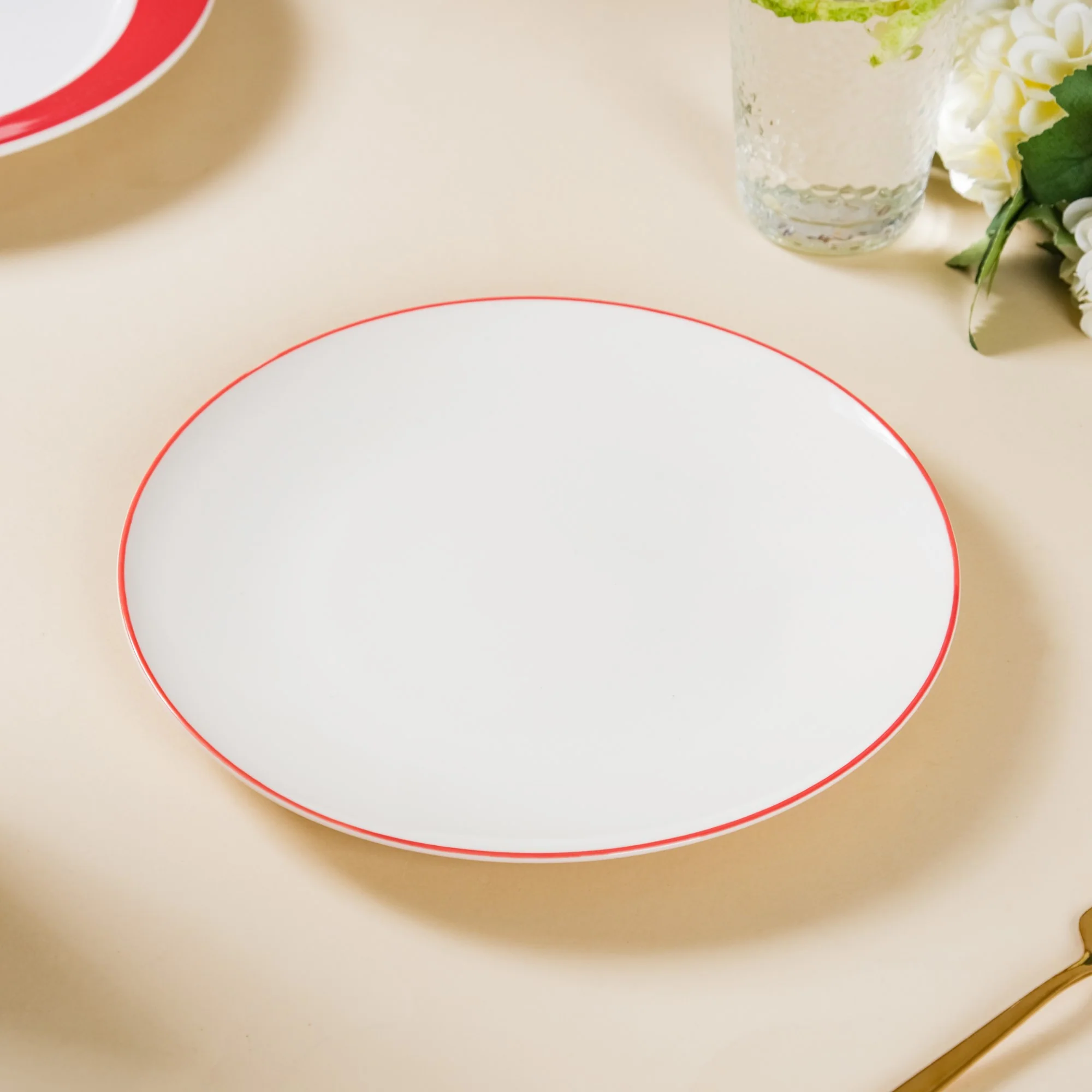 Riona Red Rimmed Ceramic Snack Plate 8-Inch - Image 3