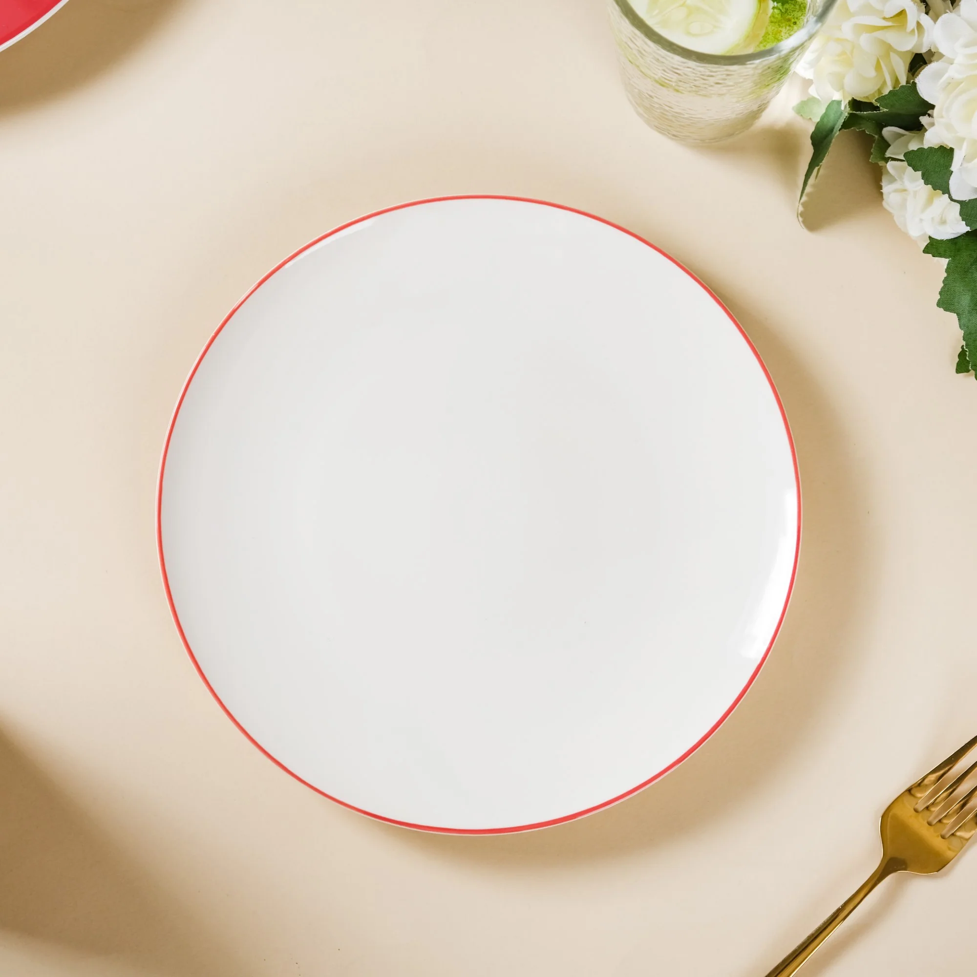 Riona Red Rimmed Ceramic Snack Plate 8-Inch - Image 4