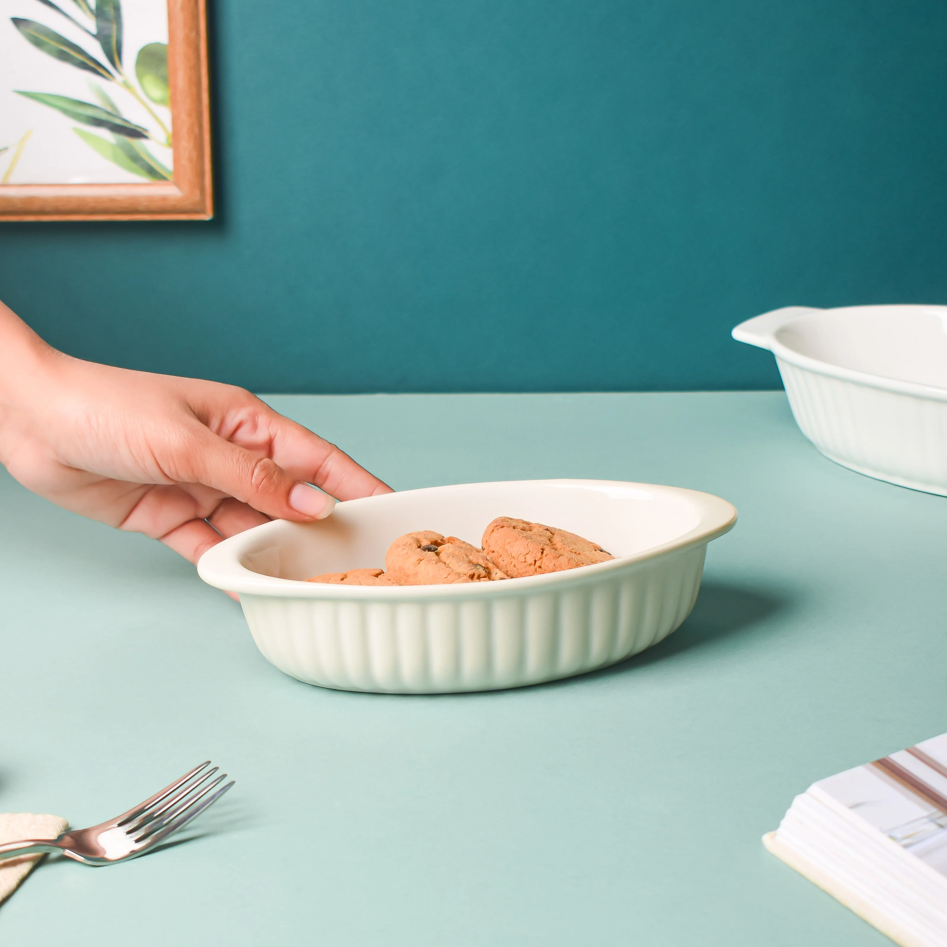 Riona Ribbed Ceramic Baking Dish White 7 Inch - Image 2