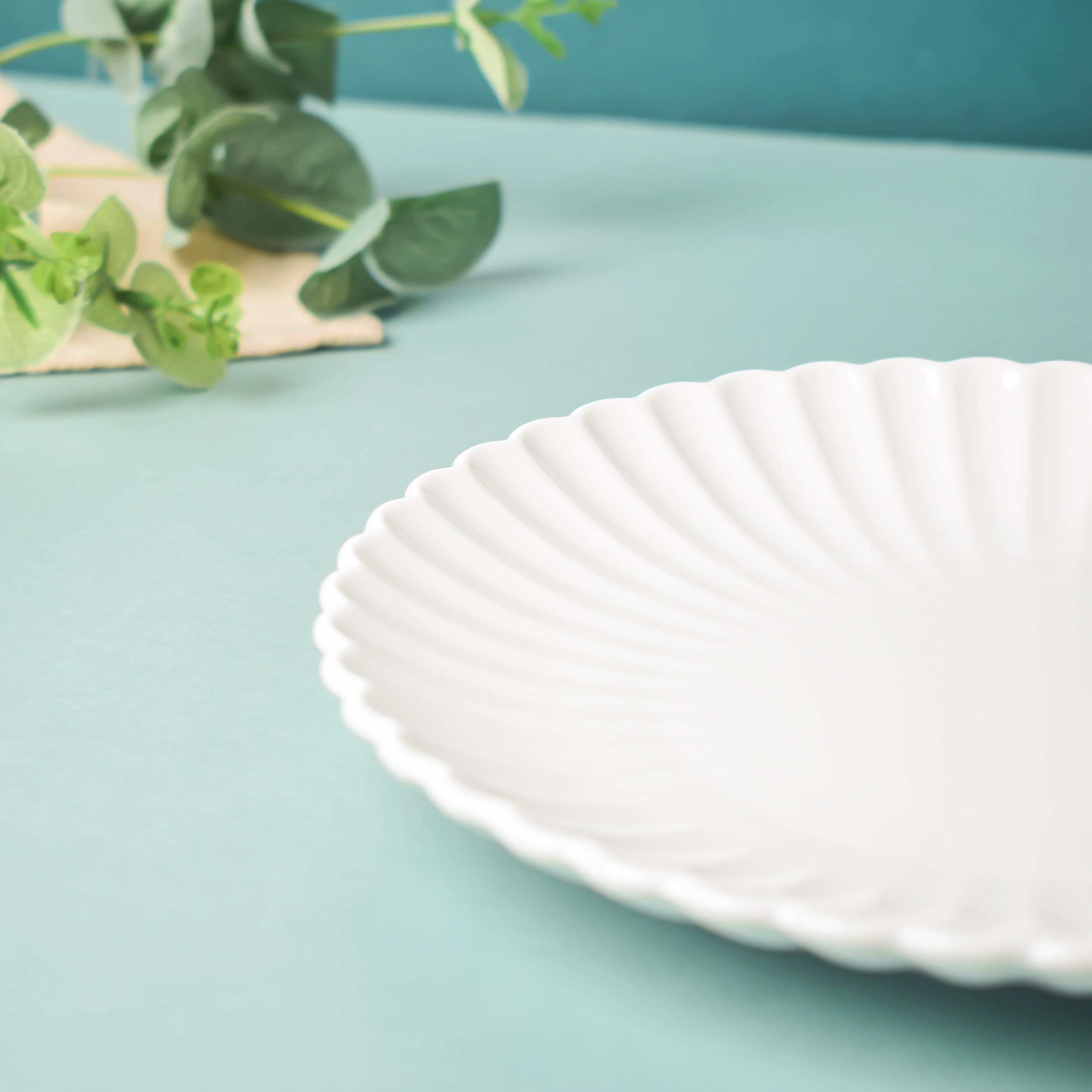 Riona Ribbed Ceramic Snack Plate White 7 Inch - Image 5